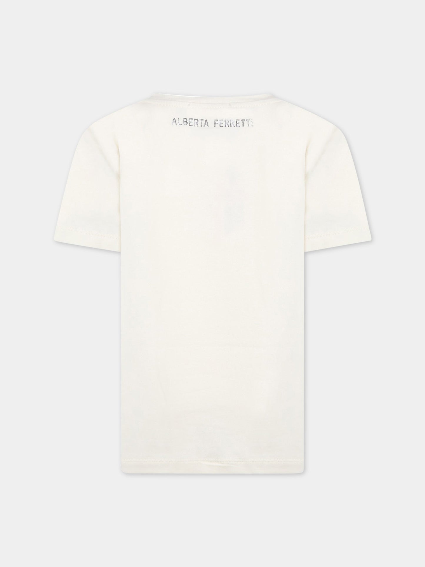T-shirt avorio per bambina con logo argentato,Alberta Ferretti Junior,025412 013