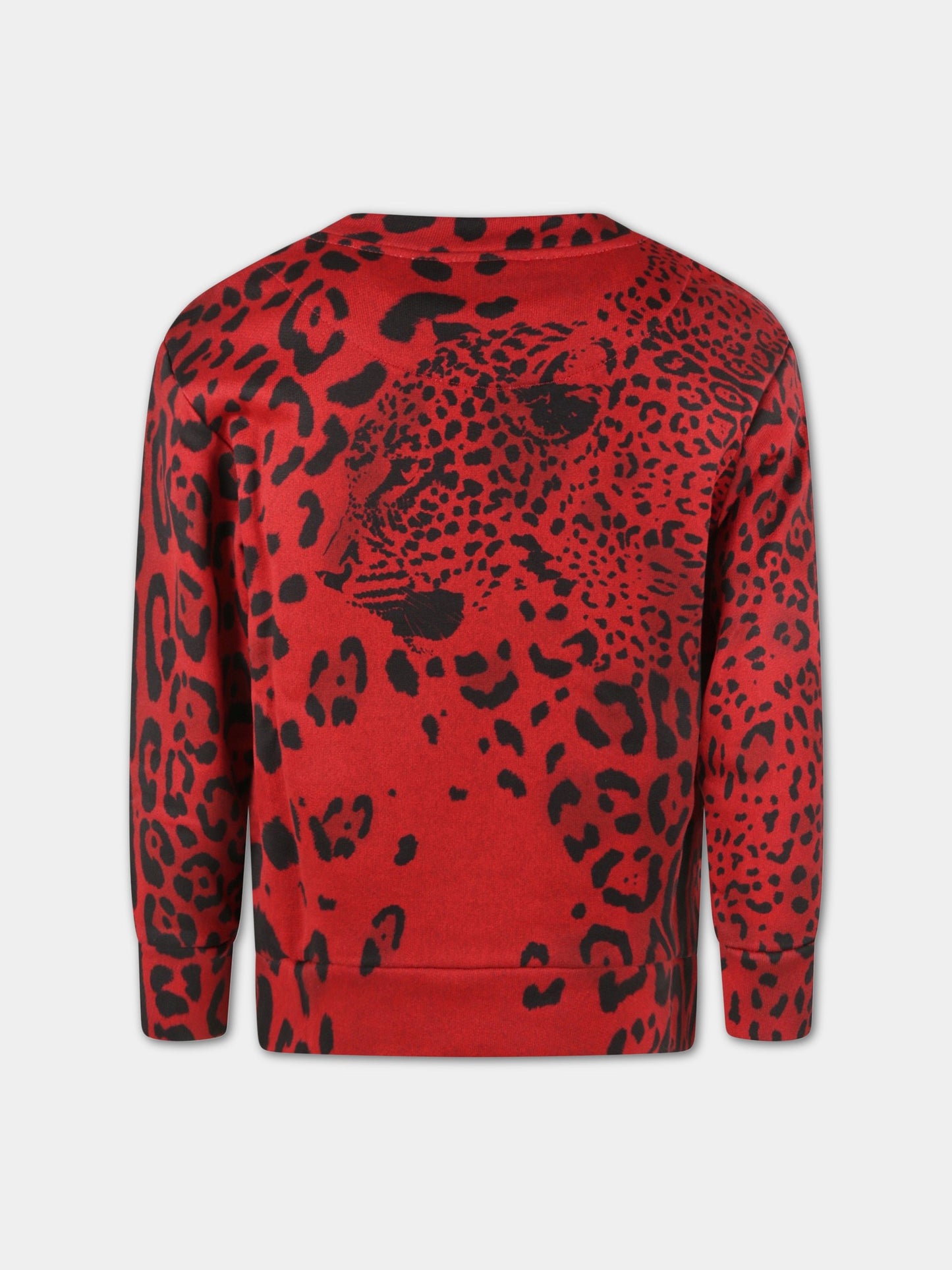Felpa rossa per bambino con stampa animalier,Dolce & Gabbana Kids,L4JWCL G7BUQ HRTYN
