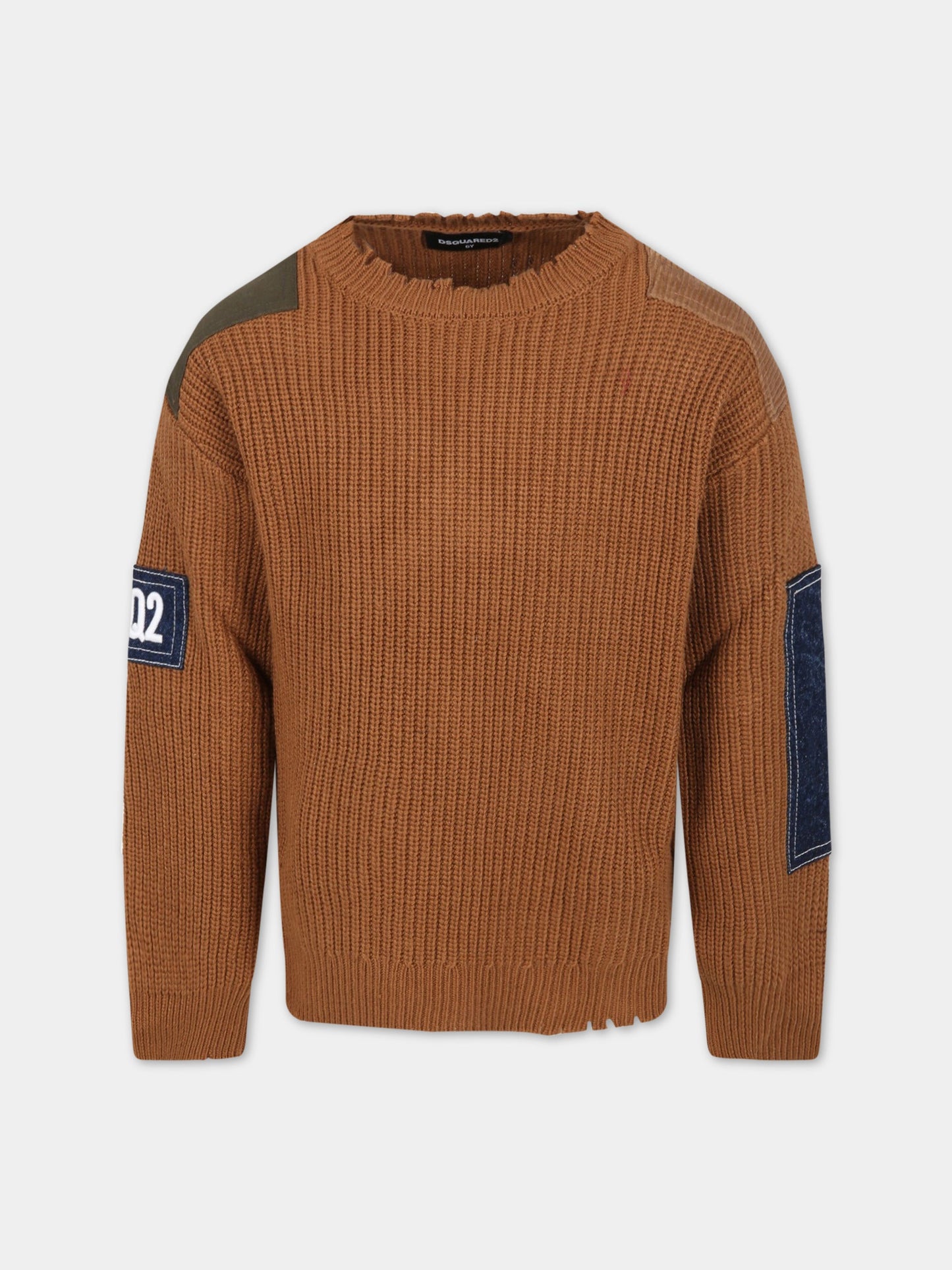 Maglione marrone per bambino con patchs,Dsquared2,DQ1157 D0A15 D2K138M DQ759