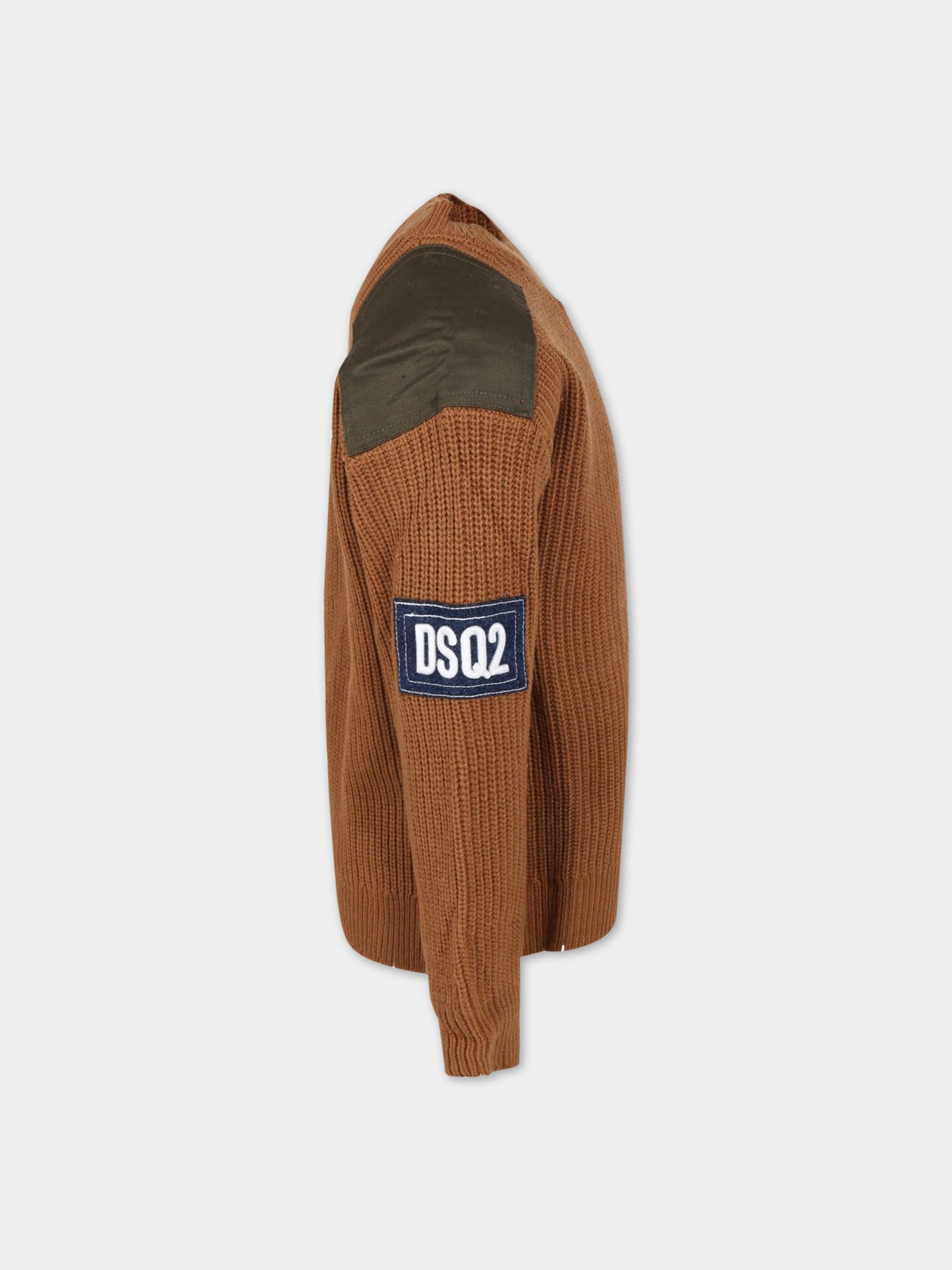 Maglione marrone per bambino con patchs,Dsquared2,DQ1157 D0A15 D2K138M DQ759