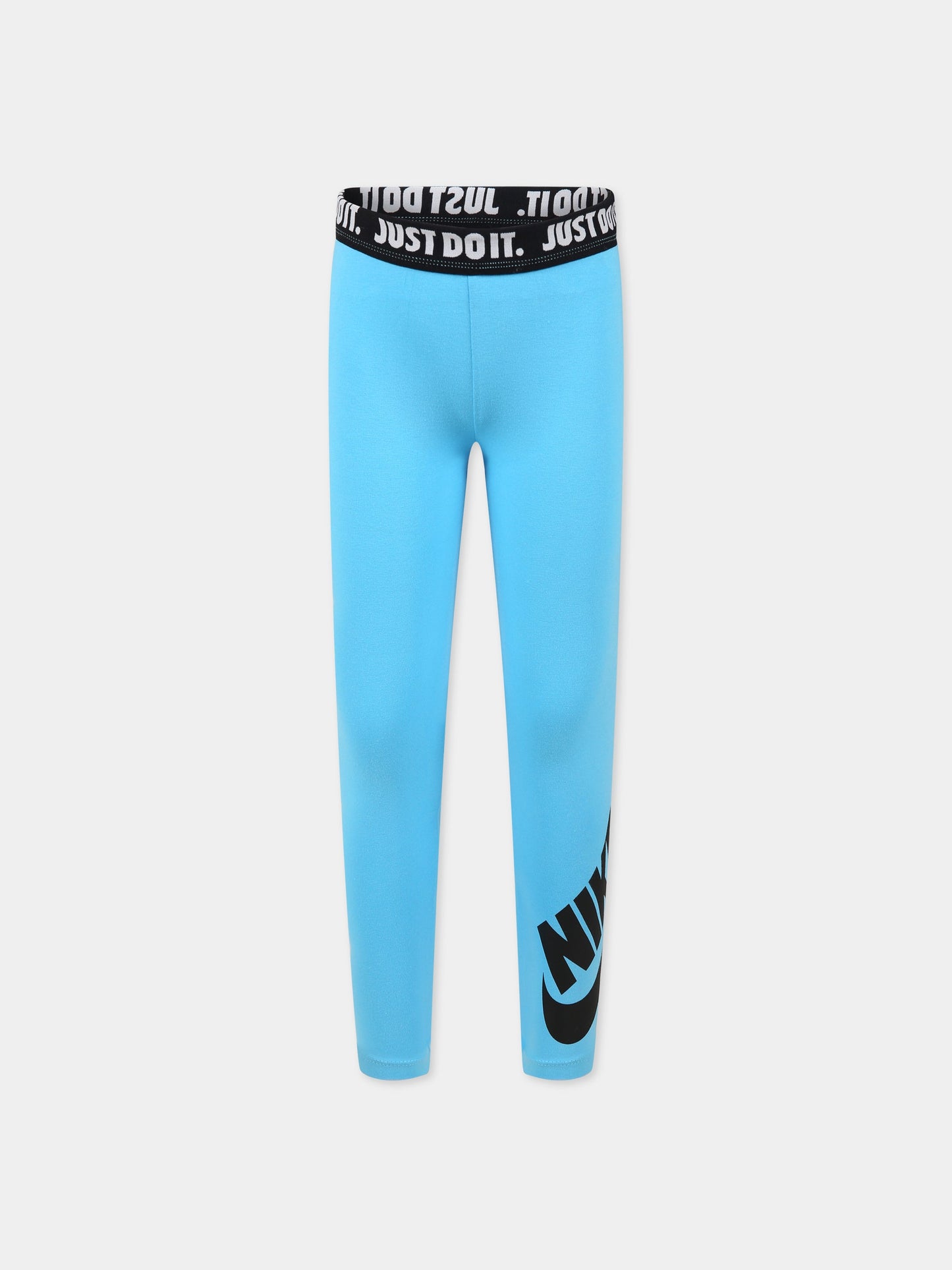 Pantaloni azzurri per bambina con logo e scritta Just do it ,Nike,3UC723 F85