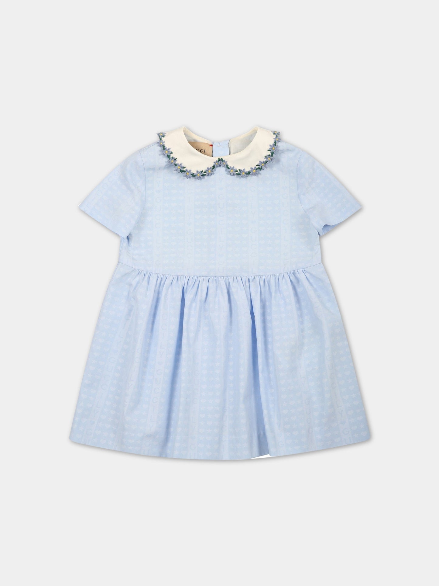 Vestito celeste per neonata con scritta Guccily all-over,Gucci Kids,717266 ZALJB 4670