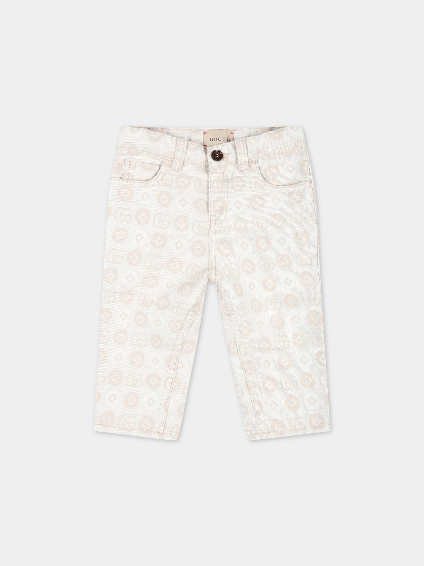 Jeans avorio per neonato con logo nero ricamato,Gucci Kids,712648 XDB74 9207