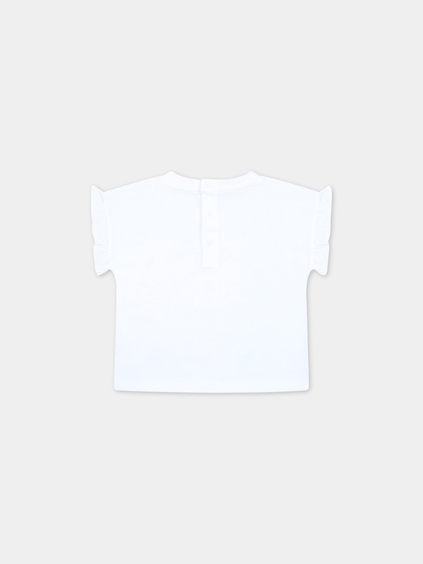 T-shirt bianca per neonata con fiore e Teddy Bear,Moschino Kids,MDM039 LBA08 10101