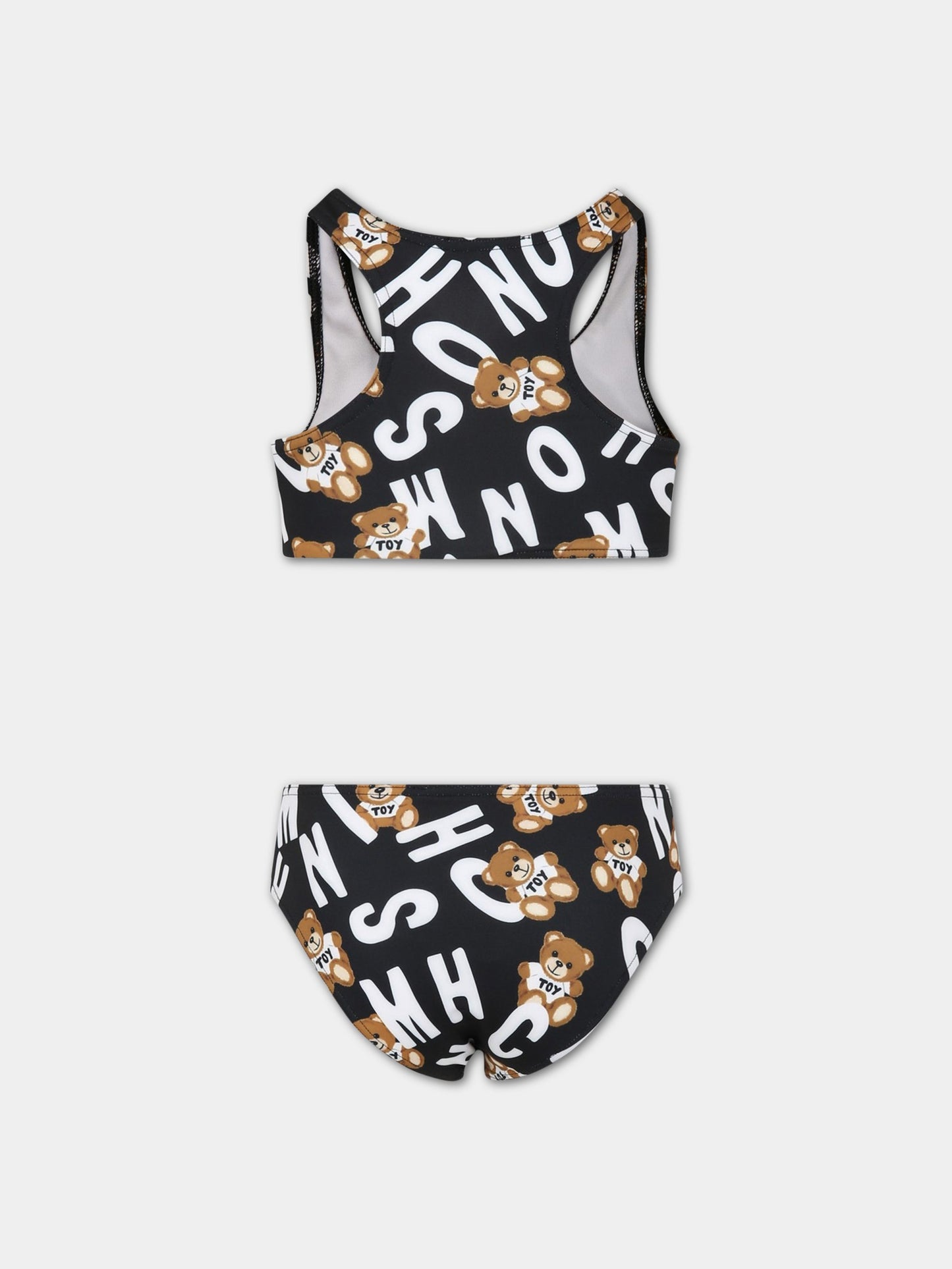 Bikini nero per bambina con Teddy Bear e logo,Moschino Kids,HDL00P LKA00 84291