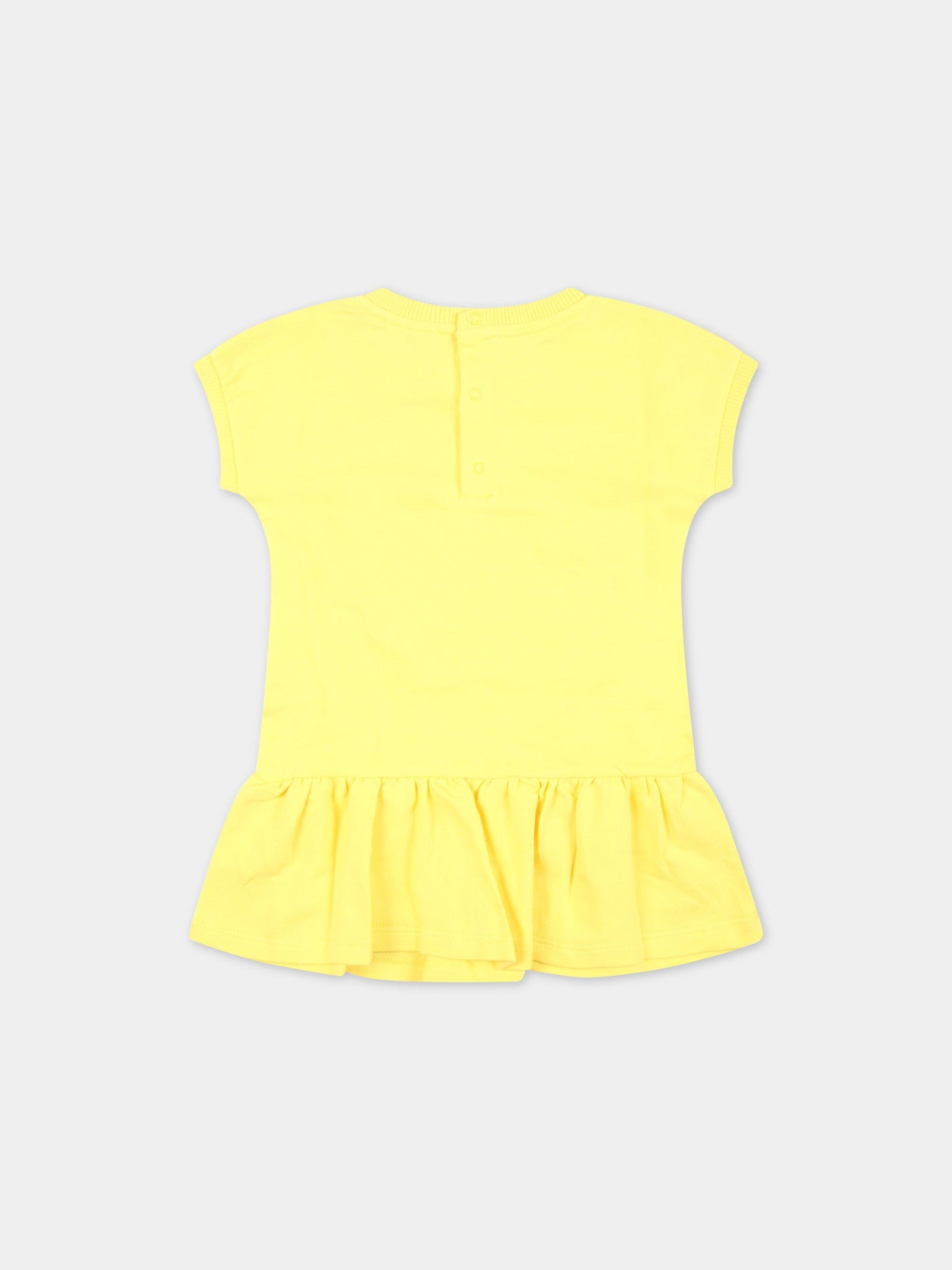 Vestito giallo per neonata con Teddy Bear e fiore,Moschino Kids,MEV06U LDA12 50162