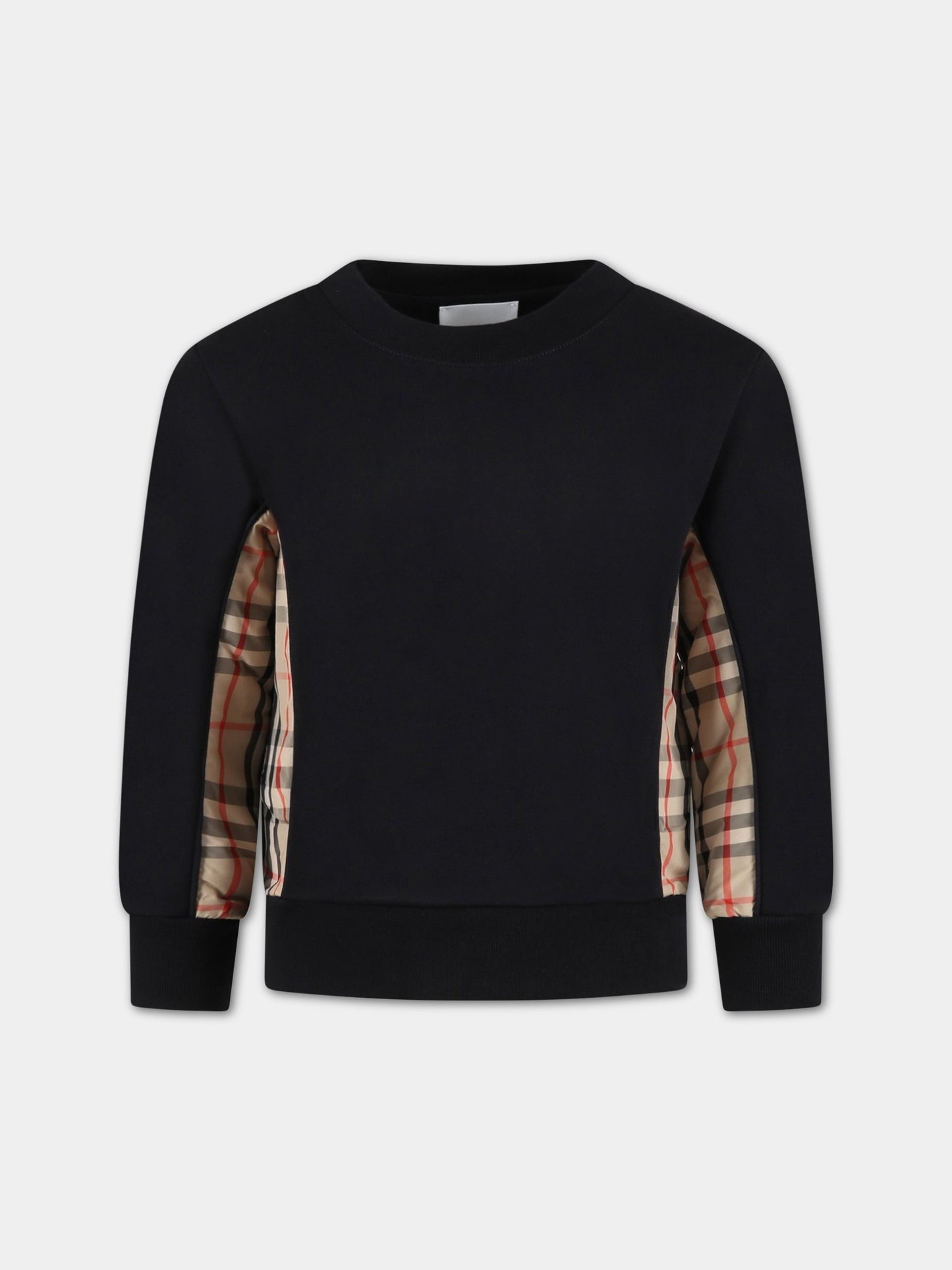 Felpa nera per bambini con check vintage,Burberry Kids,8060950