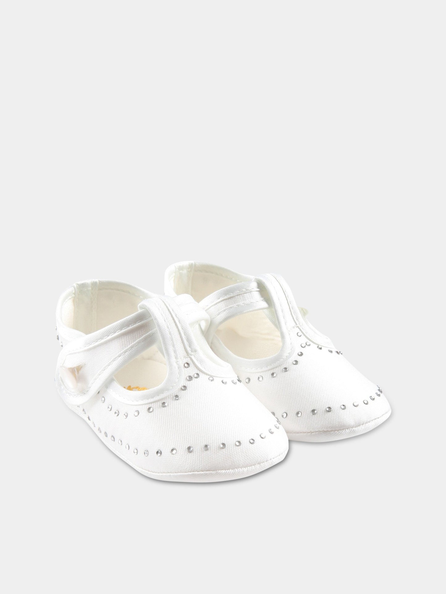 Scarpe bianche da culla per neonata con strass,Monnalisa,73A002 1115 0001
