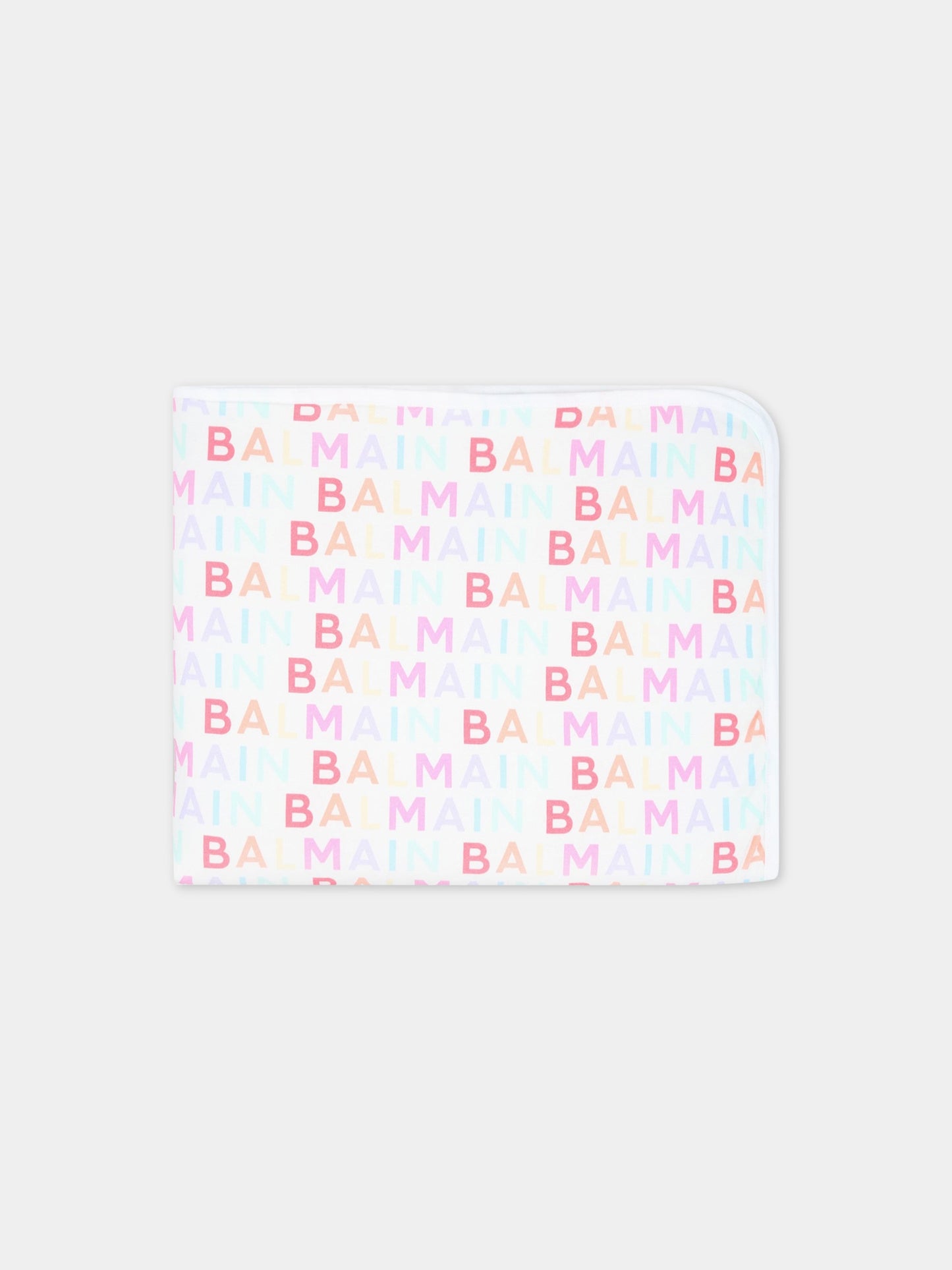 Coperta bianca per neonata con logo multicolor,Balmain Kids,BS0510-Z0057 999