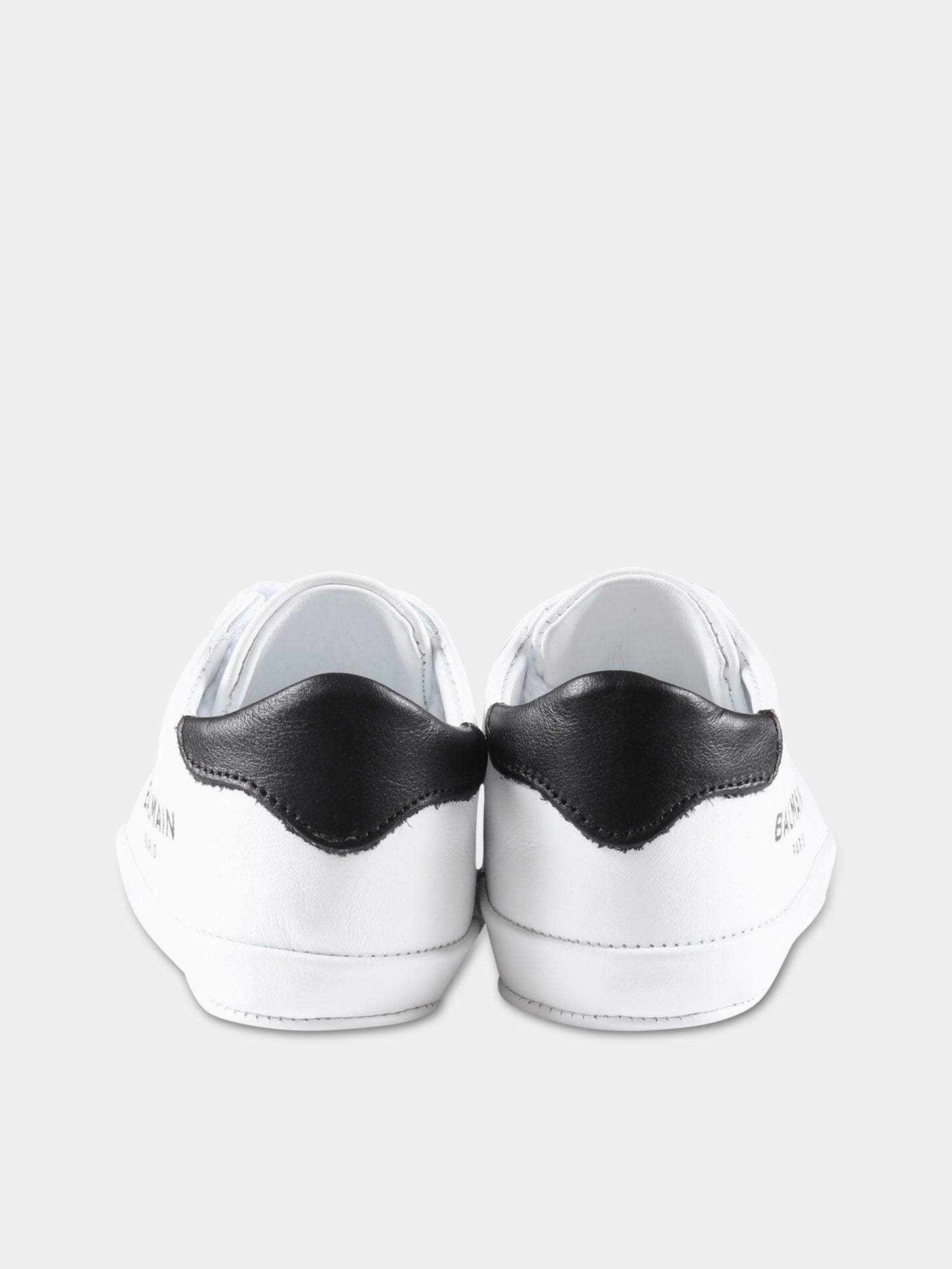 Sneakers bianche da culla per neonato con logo nero,Balmain Kids,BS0576 Y0051 100NE