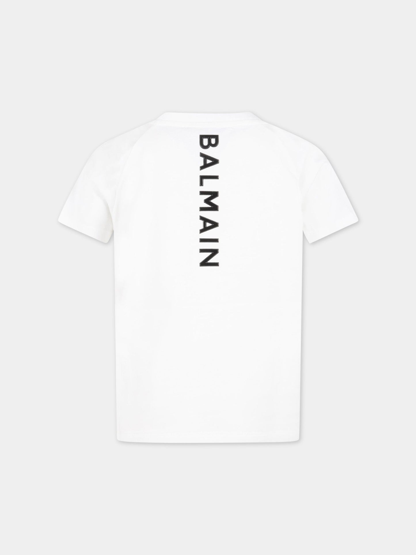 T-shirt bianca per bambini con logo nero,Balmain Kids,BS8P11 Z0057 100