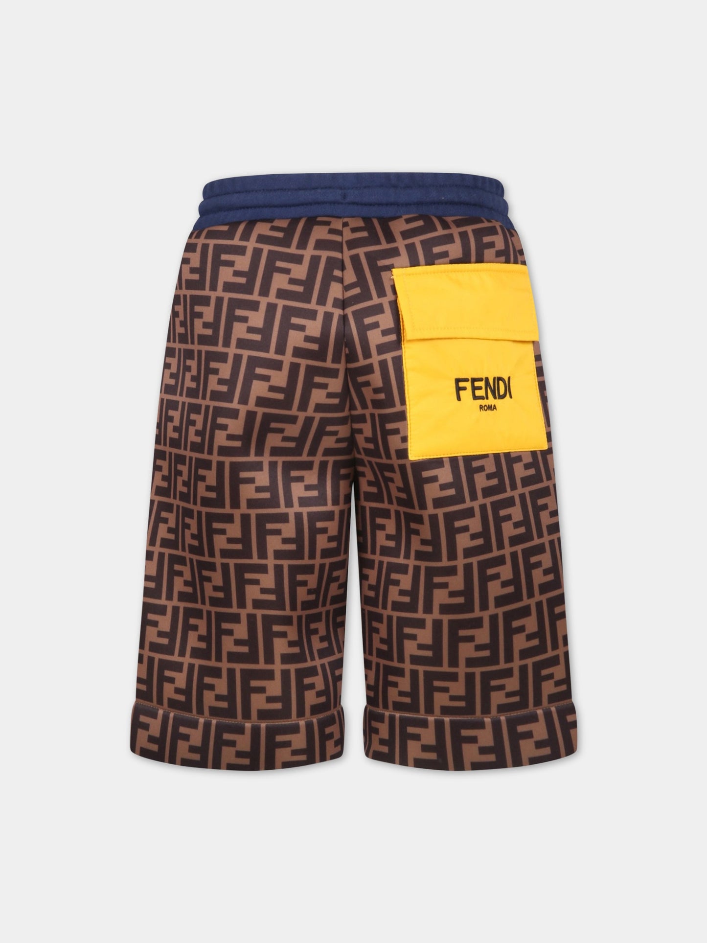 Shorts marroni per bambino con FF e logo,Fendi Kids,JMF412 AG2X F1JDT