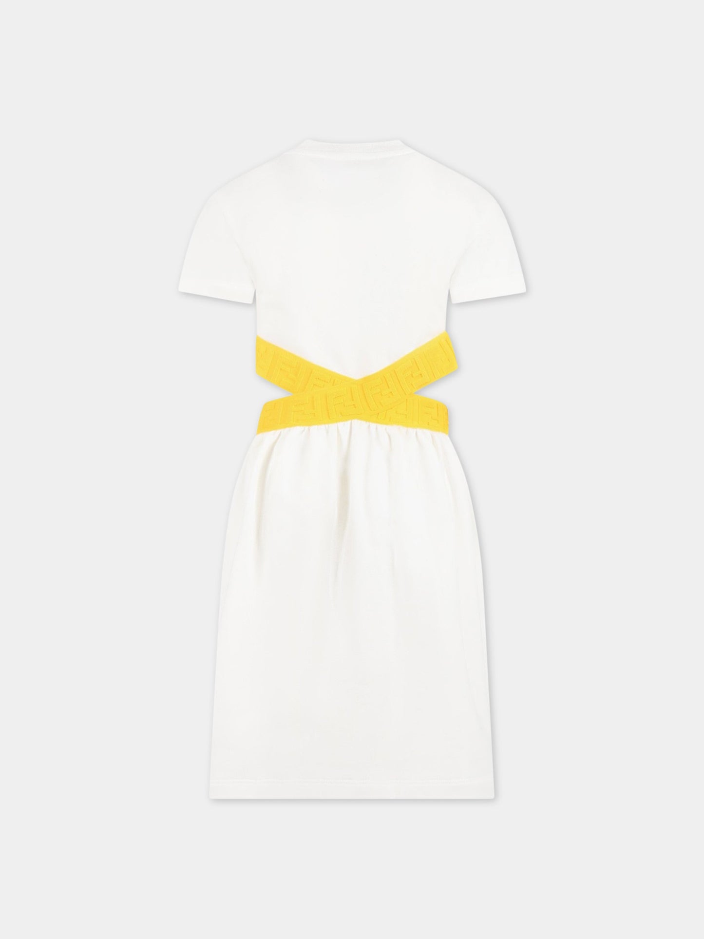 Vestito bianco per bambina con logo giallo,Fendi Kids,JFB501 5V0 F1JDY