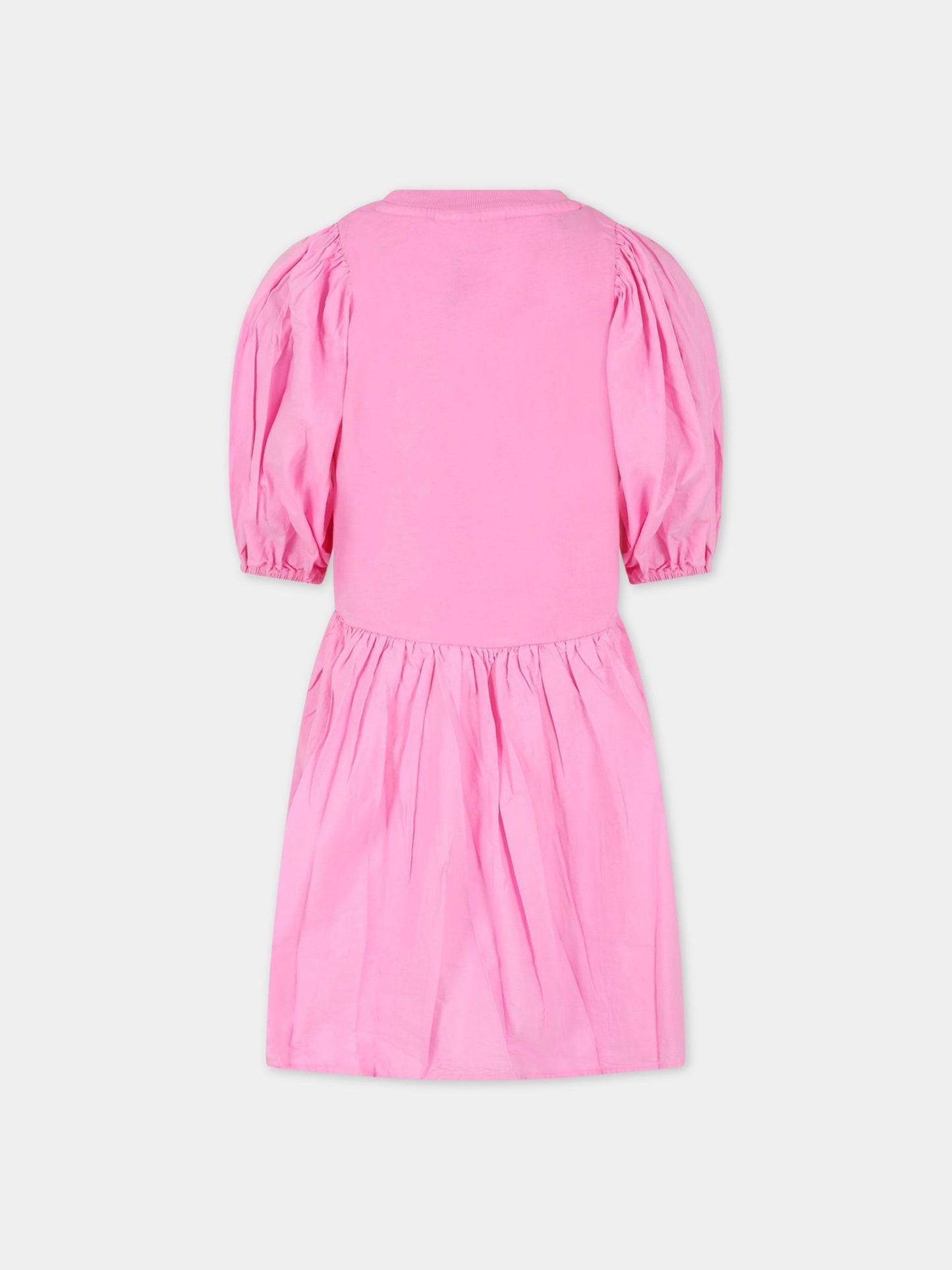 Vestito rosa per bambina con rouches e patch logato,Molo,2S23E127 8696