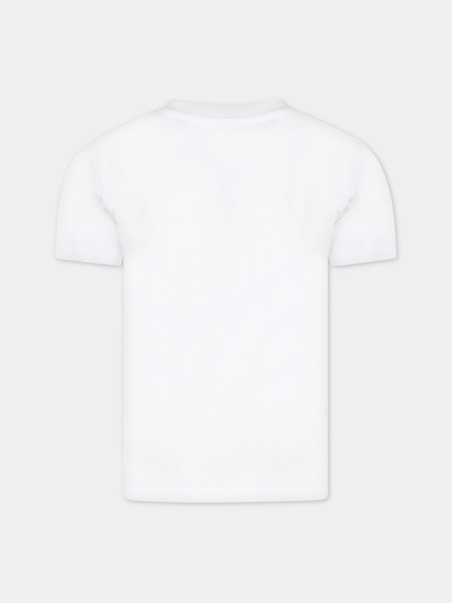 T-shirt bianca per bambino con stampa multicolor e logo,Kenzo Kids,K25779 10P