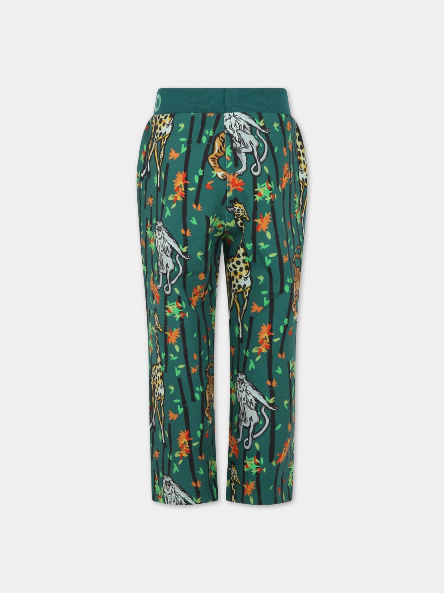 Pantaloni verdi da tuta per bambino con stampa giungla all-over e logo,Kenzo Kids,K24293 678
