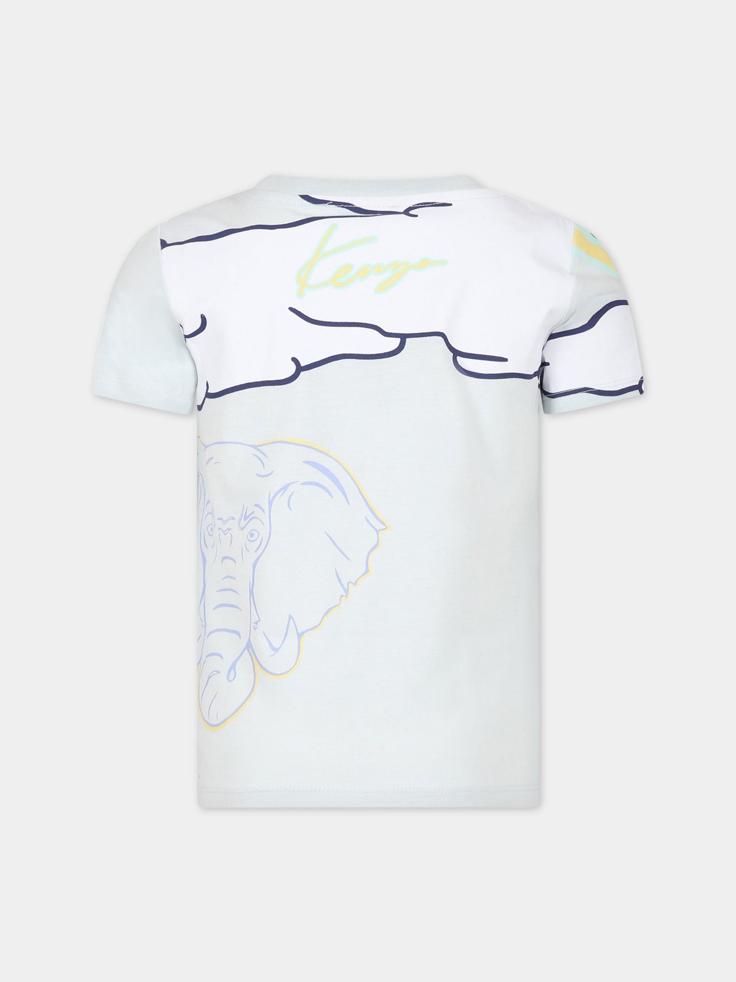 T-shirt celeste per bambino con tigre e logo,Kenzo Kids,K25796 791
