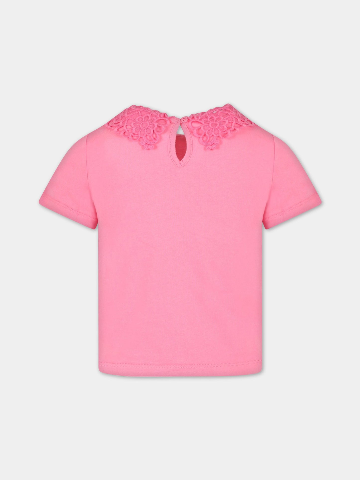 T-shirt fuchsia per bambinna con logo,Ermanno Scervino Junior,SFTS062C JE201 3000