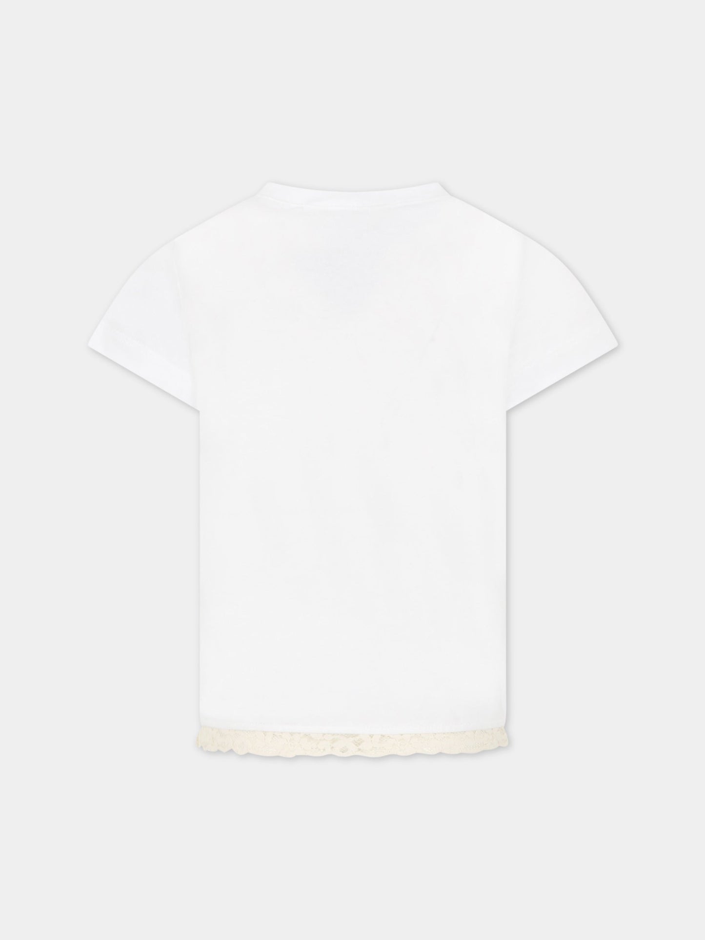 T-shirt bianca per bambina con dettagli in pizzo,Caffe' D'orzo,ZS8A21 J0269 101
