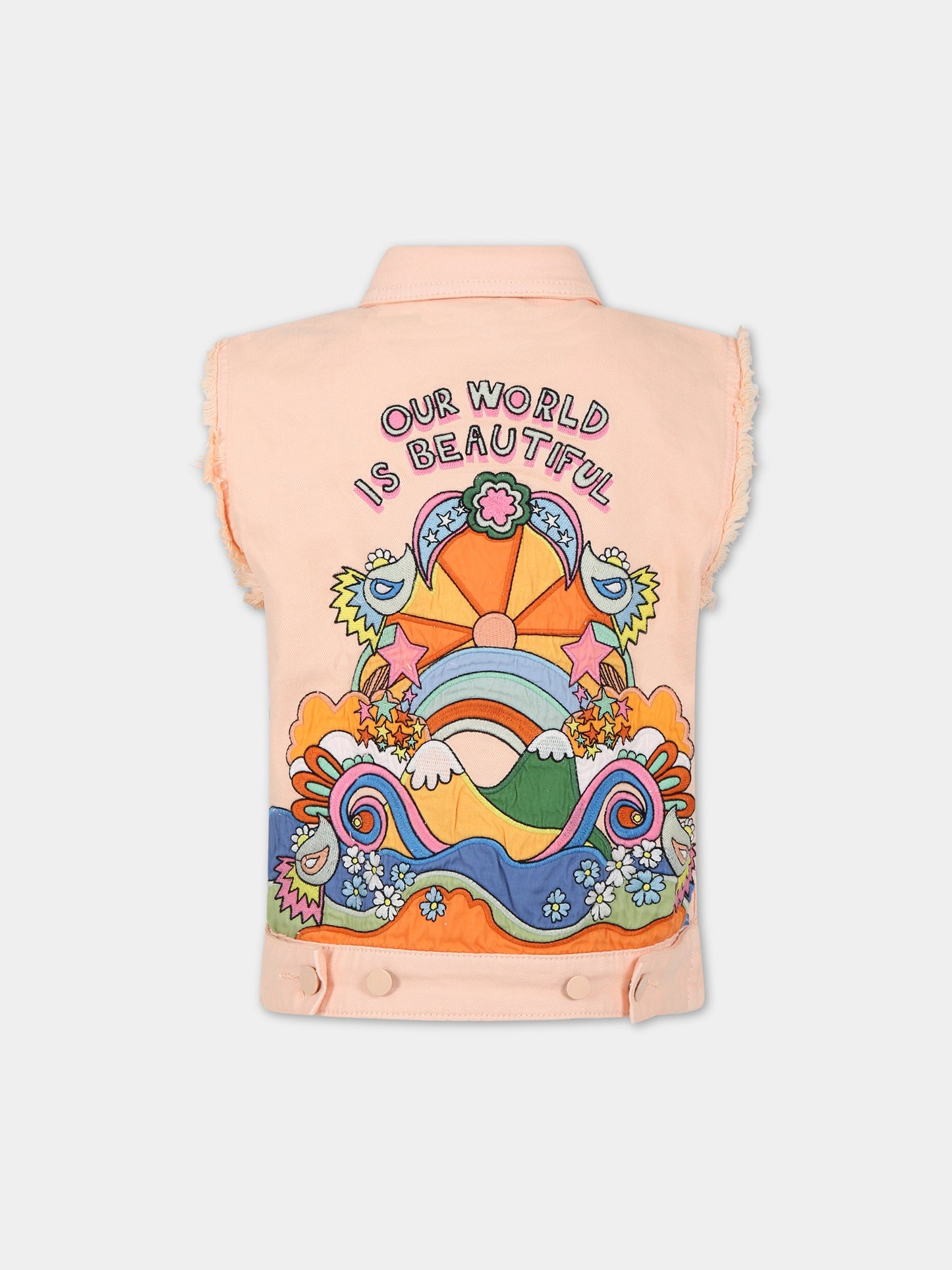Gilet rosa per bambina con scritta Our world is beatiful ,Stella Mccartney Kids,TS2A02 Z0156 504