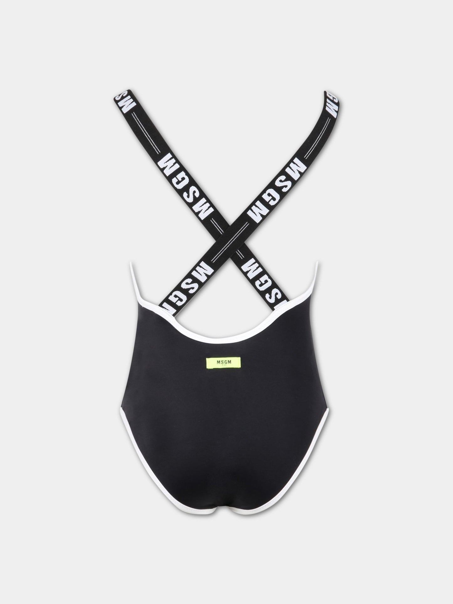 Costume nero da bagno per bambina con logo bianco,Msgm Kids,MS029343 110