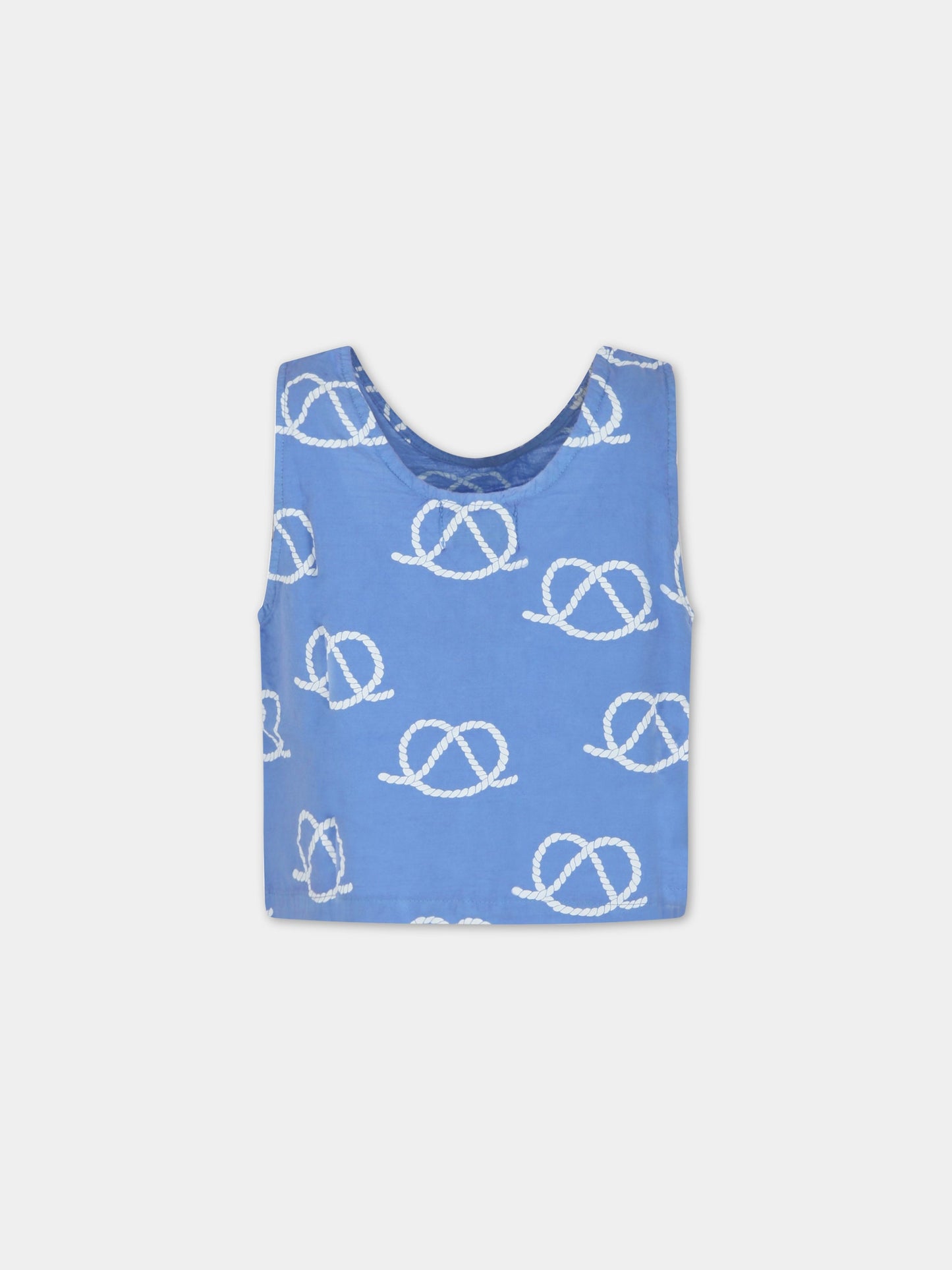 T-shirt azzurra per bambina con stampa corda all-over e logo,Bobo Choses,123AC099