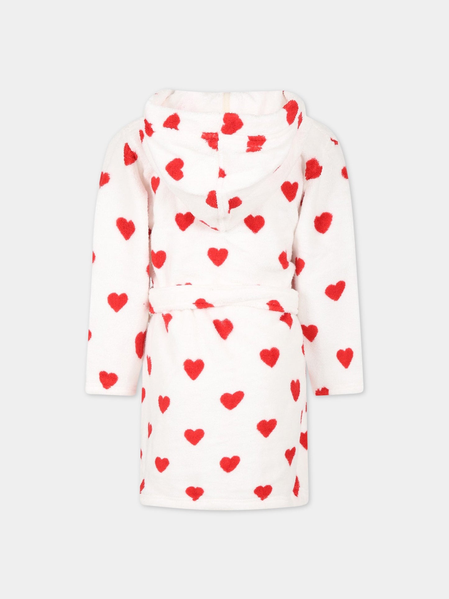 Accappatoio bianco per bambina con cuori e logo,Petit Bateau,A05AR MARSHMALLOW/TERKUIT