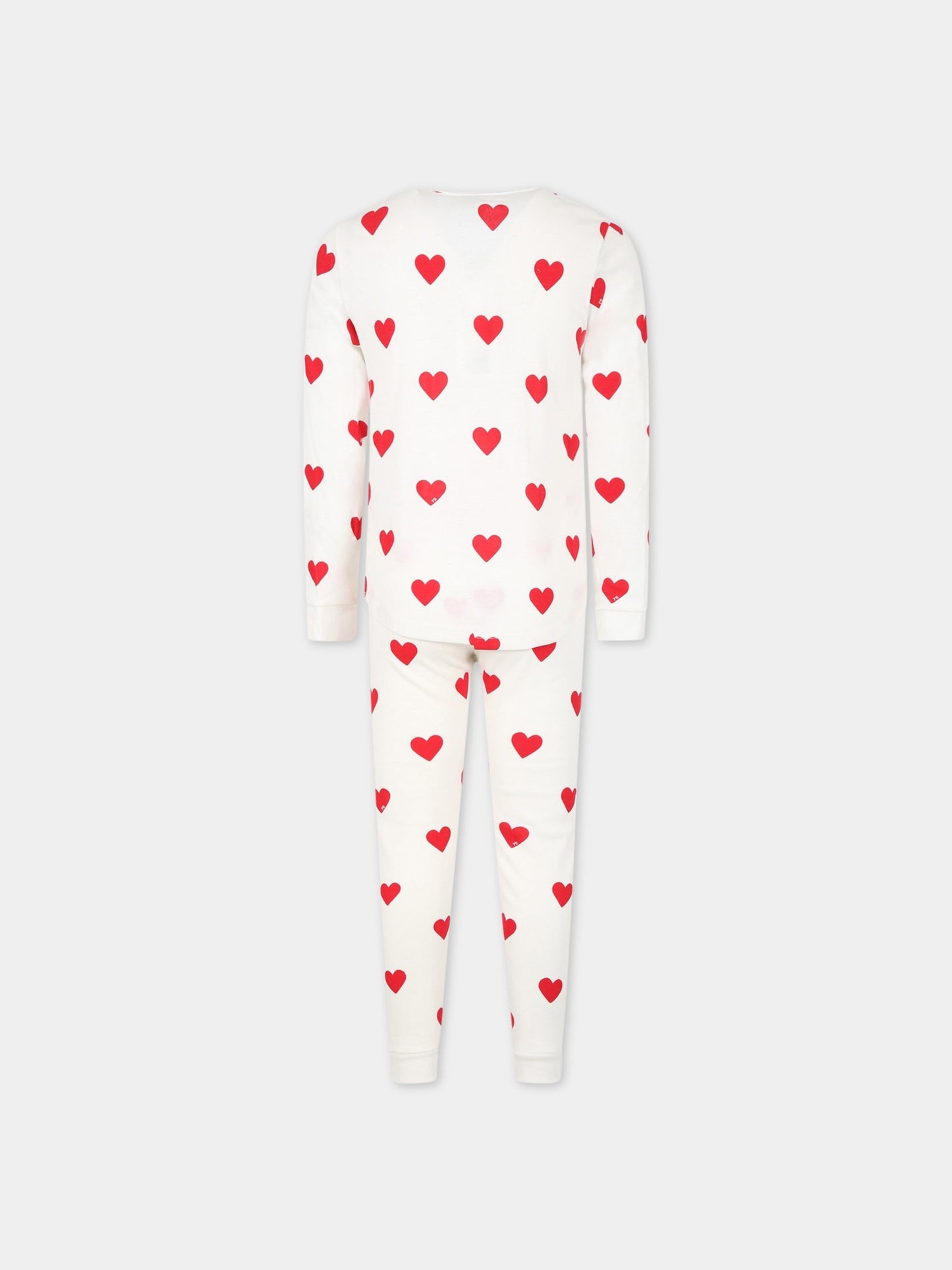Pigiama bianco per bambina con cuori logati,Petit Bateau,59401 MARSHMALLOW/TERKUIT
