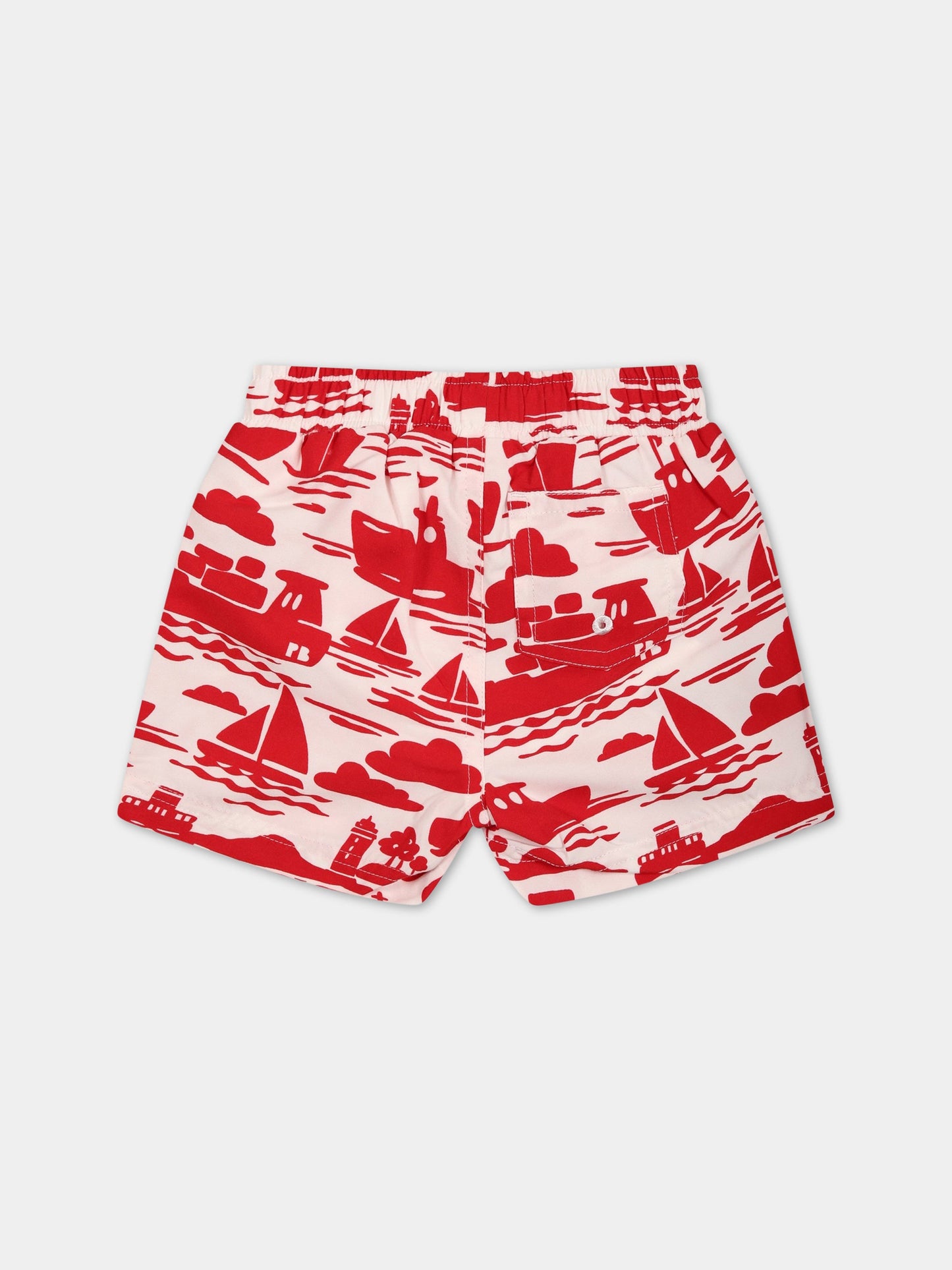 Boxer-mare multicolor per neonato con stampa Boat ,Petit Bateau,A06RD AVALANCHE/ROUGE