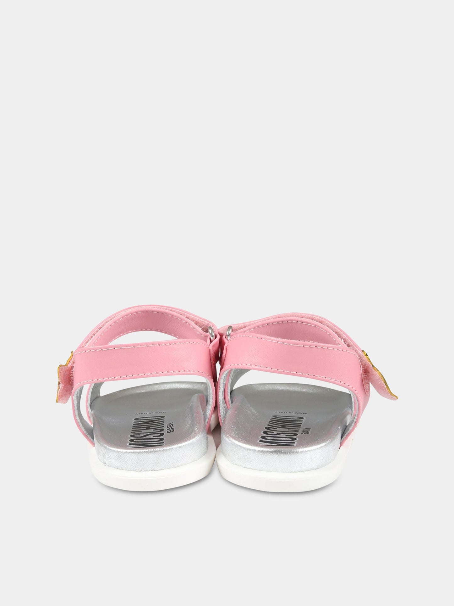 Sandali rosa per bambina con logo multicolor e stella,Moschino Kids,74324 1