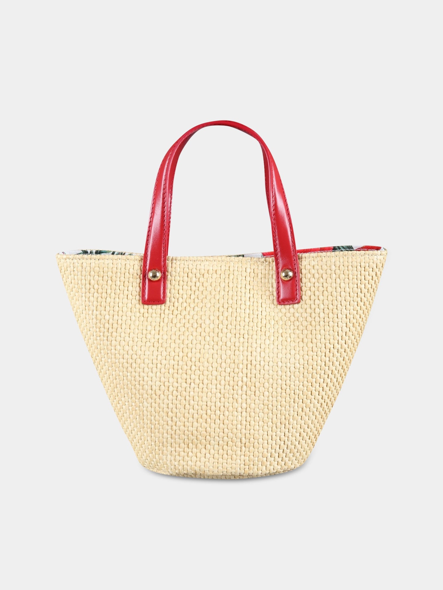 Borsa beige per bambina con logo e papaveri,Dolce & Gabbana Kids,EB0054 AZ806 HA3VN