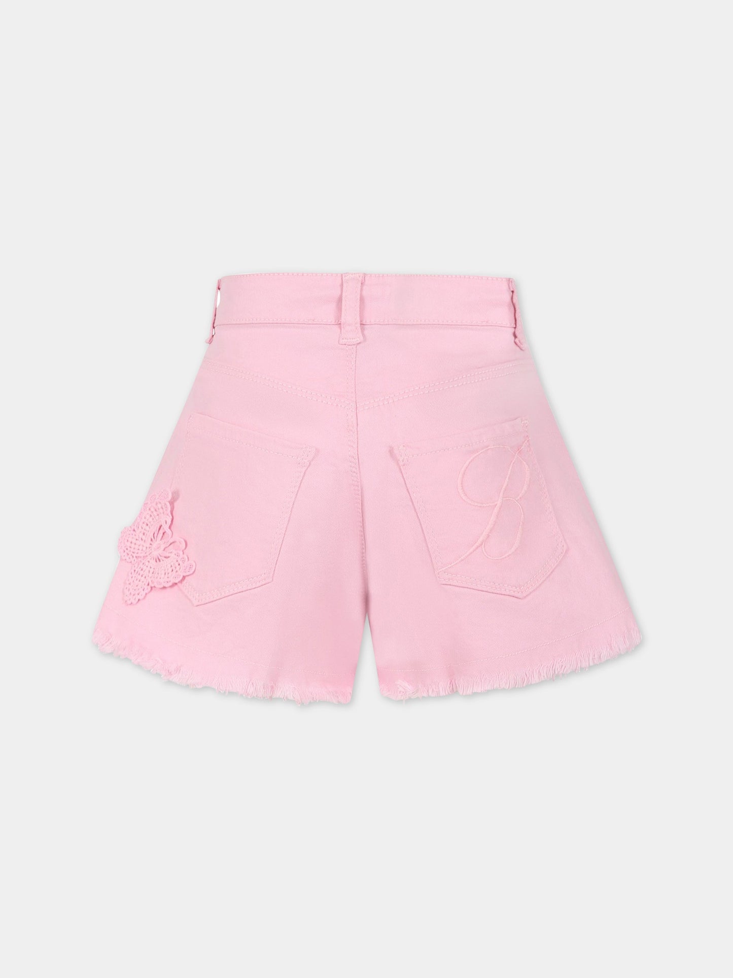 Shorts rosa per bambina con logo ricamato,Blumarine Baby,IA3055T4033 X0483