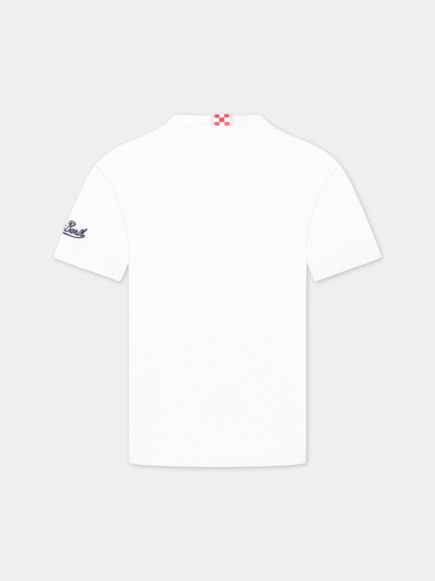 T-shirt bianca per bambino con stampa Puffo, scritta Champion e logo,Mc2 Saint Barth,TSHIRT BOY SMURF SOCCER 01N