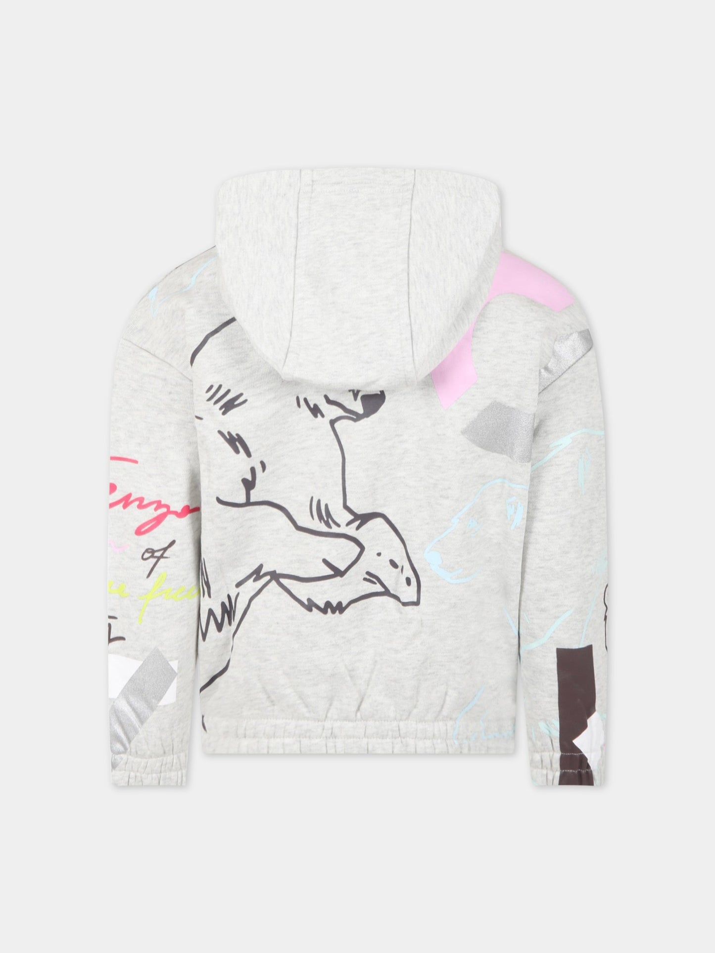 Felpa grigia per bambina con loghi,Kenzo Kids,K15583 205