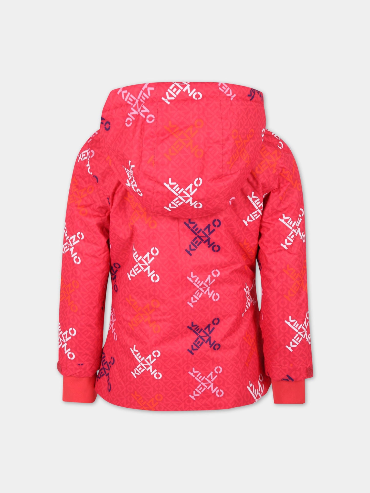 Piumino fucsia per bambina con loghi,Kenzo Kids,K16083 49F