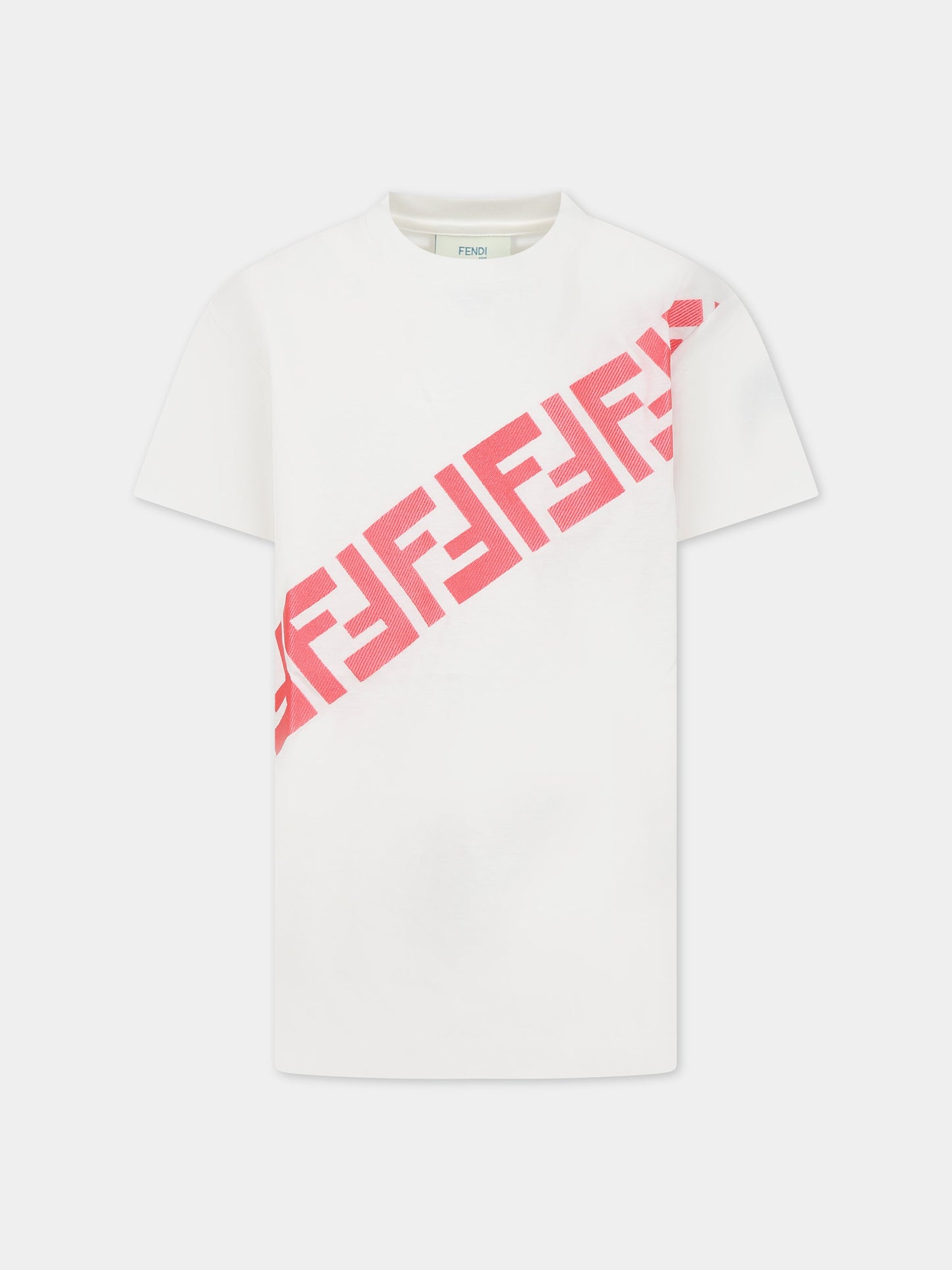 T-shirt bianca per bambini con doppia F,Fendi Kids,JFI292 7AJ F1LTW