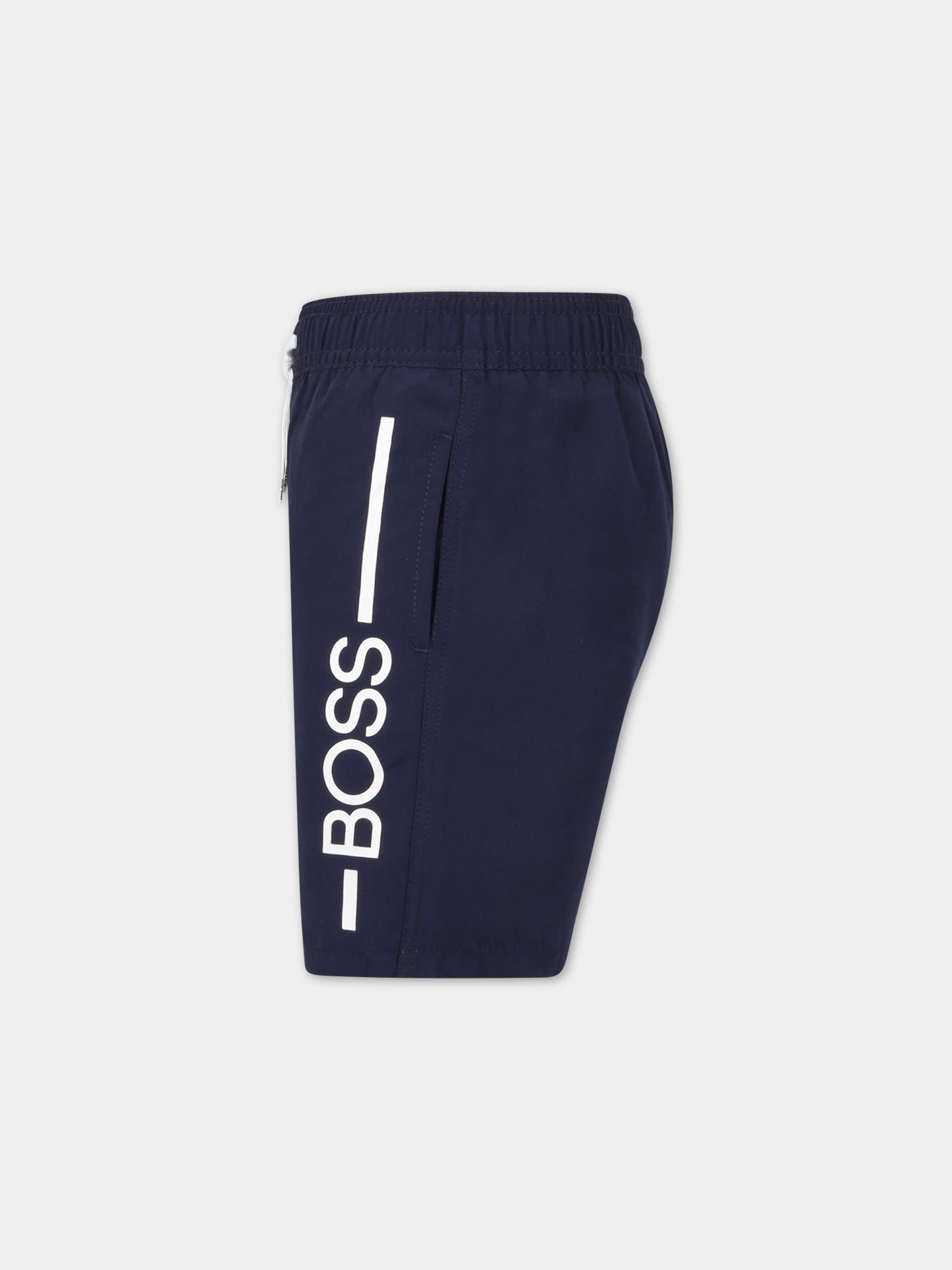 Boxer-mare blu per bambino con logo bianco,Hugo Boss,J24768 849