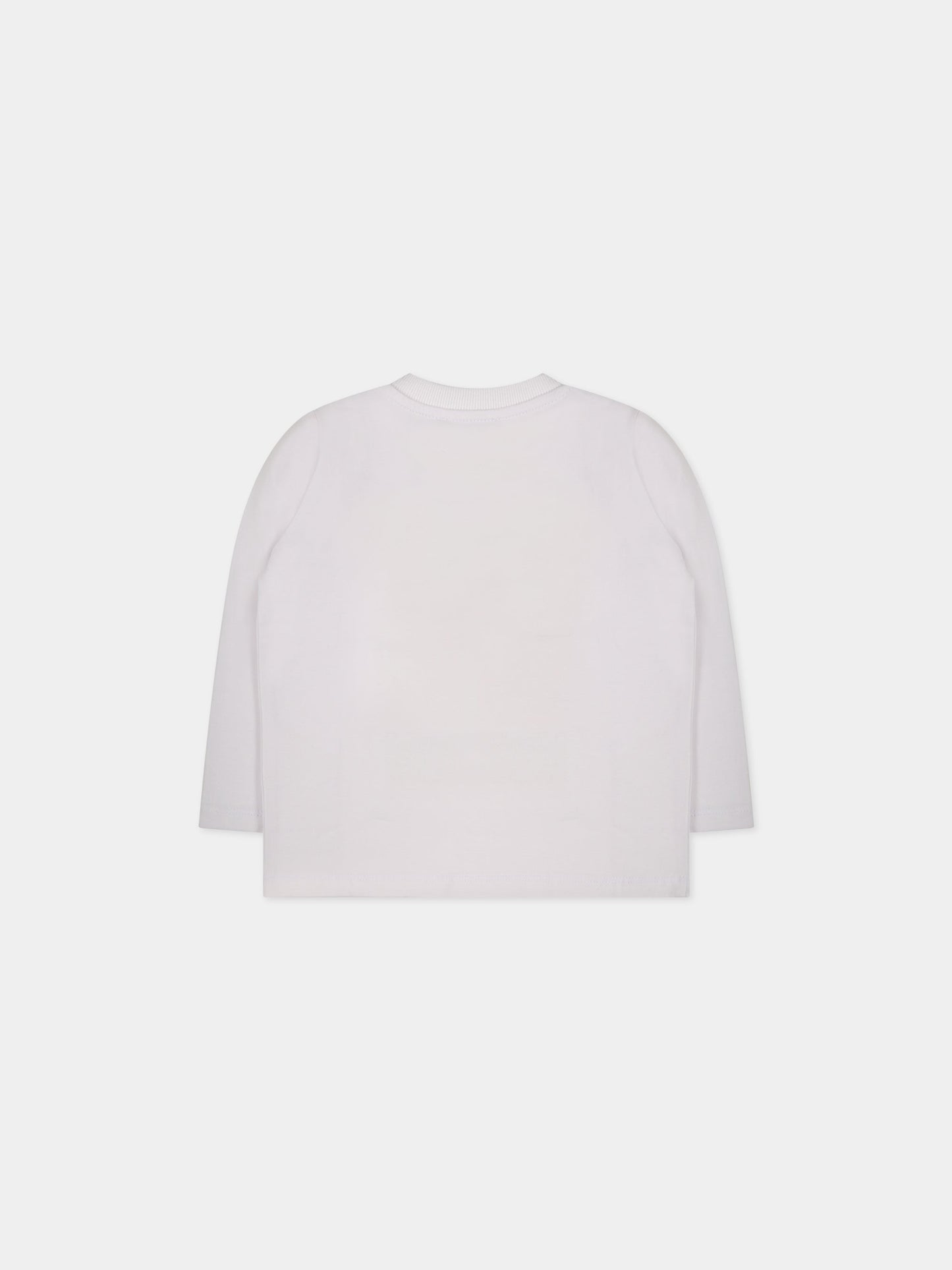 T-shirt bianca per neonato con Teddy Bear e logo,Moschino Kids,MMO00E LBA19 10101