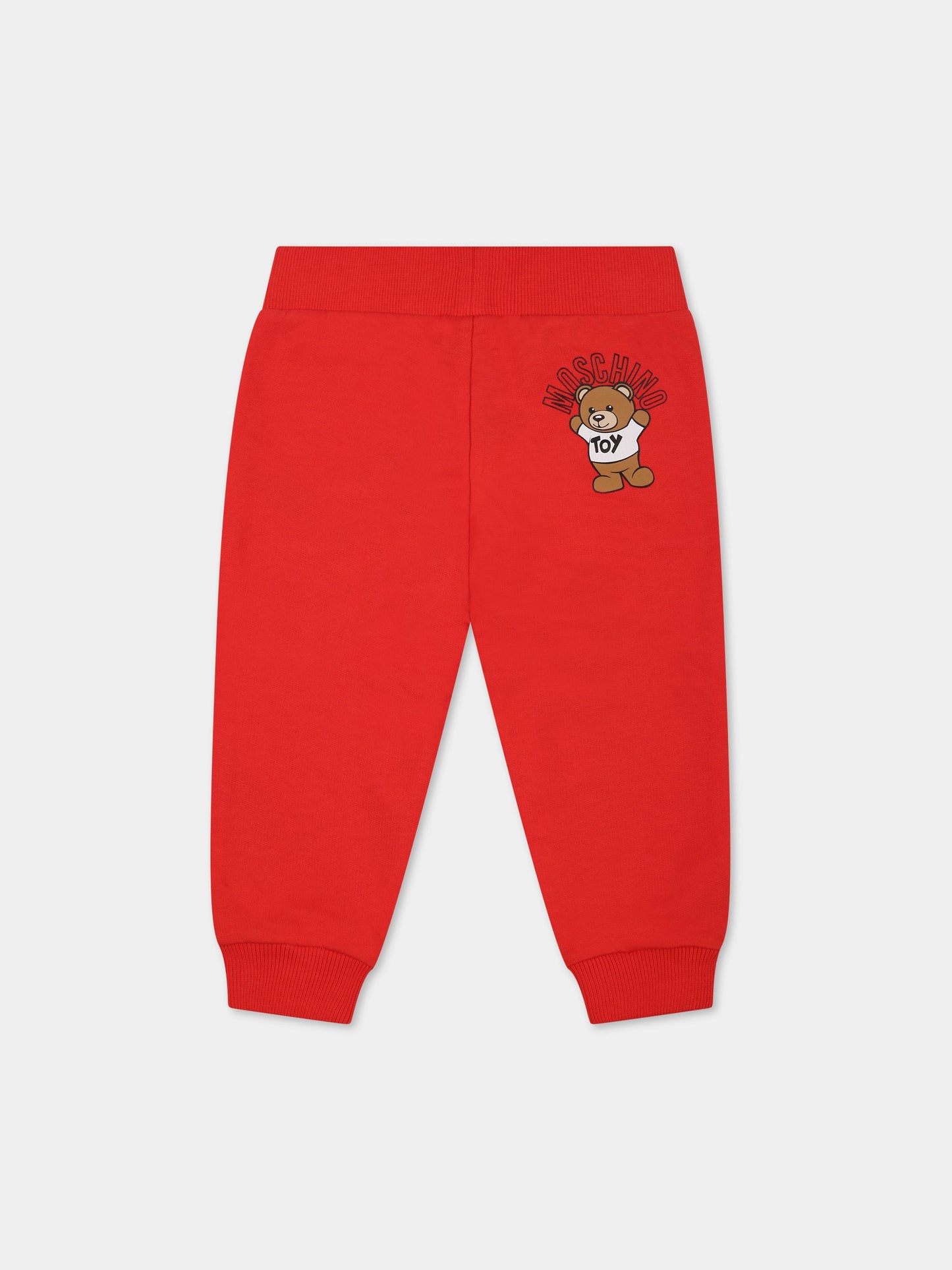 Pantaloni rossi per neonati con Teddy bear e logo,Moschino Kids,MUP048 LCA40 50109