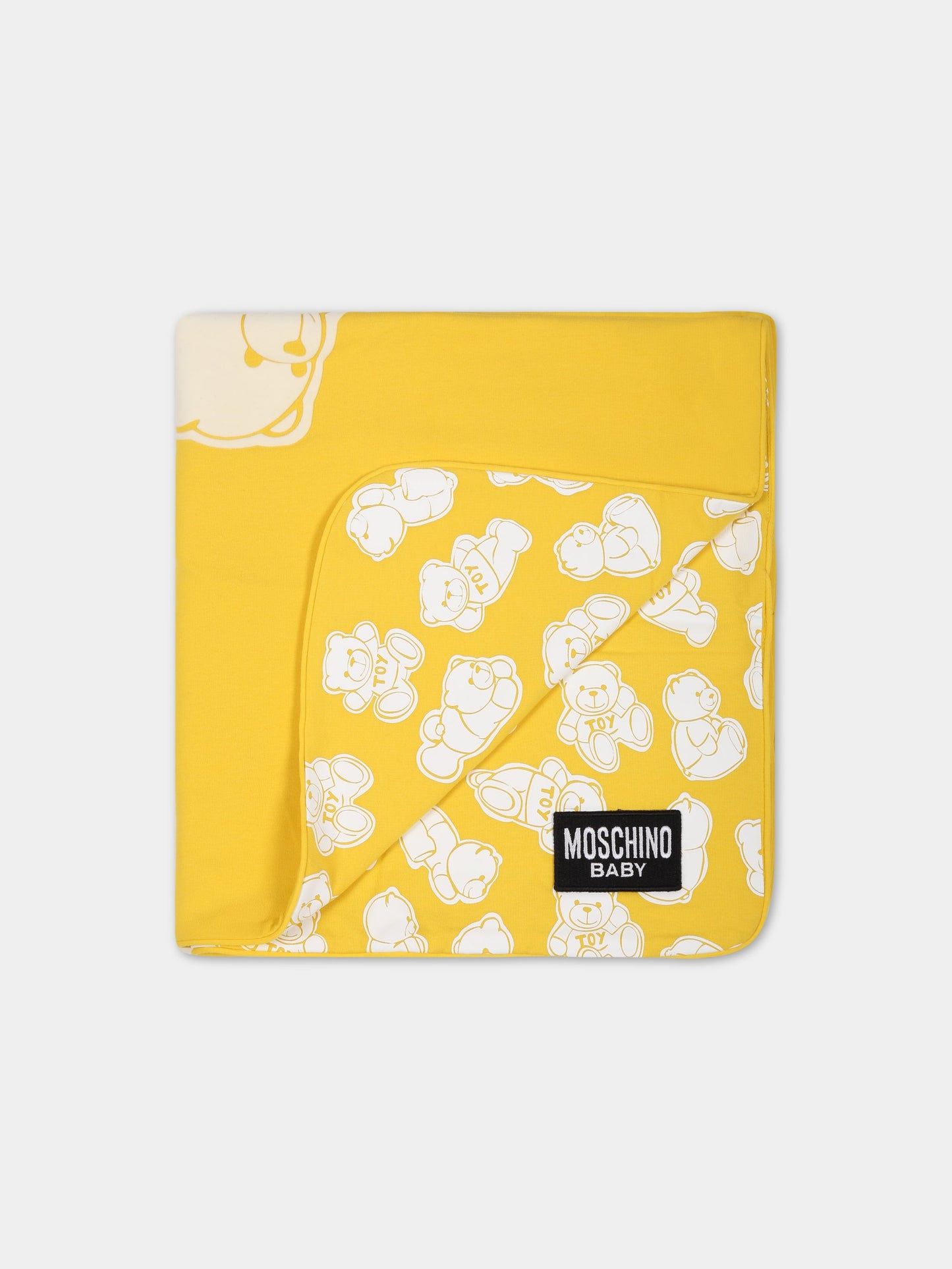 Coperta gialla per neonati con Teddy Bear e logo,Moschino Kids,MTB005 LDB5A 82574