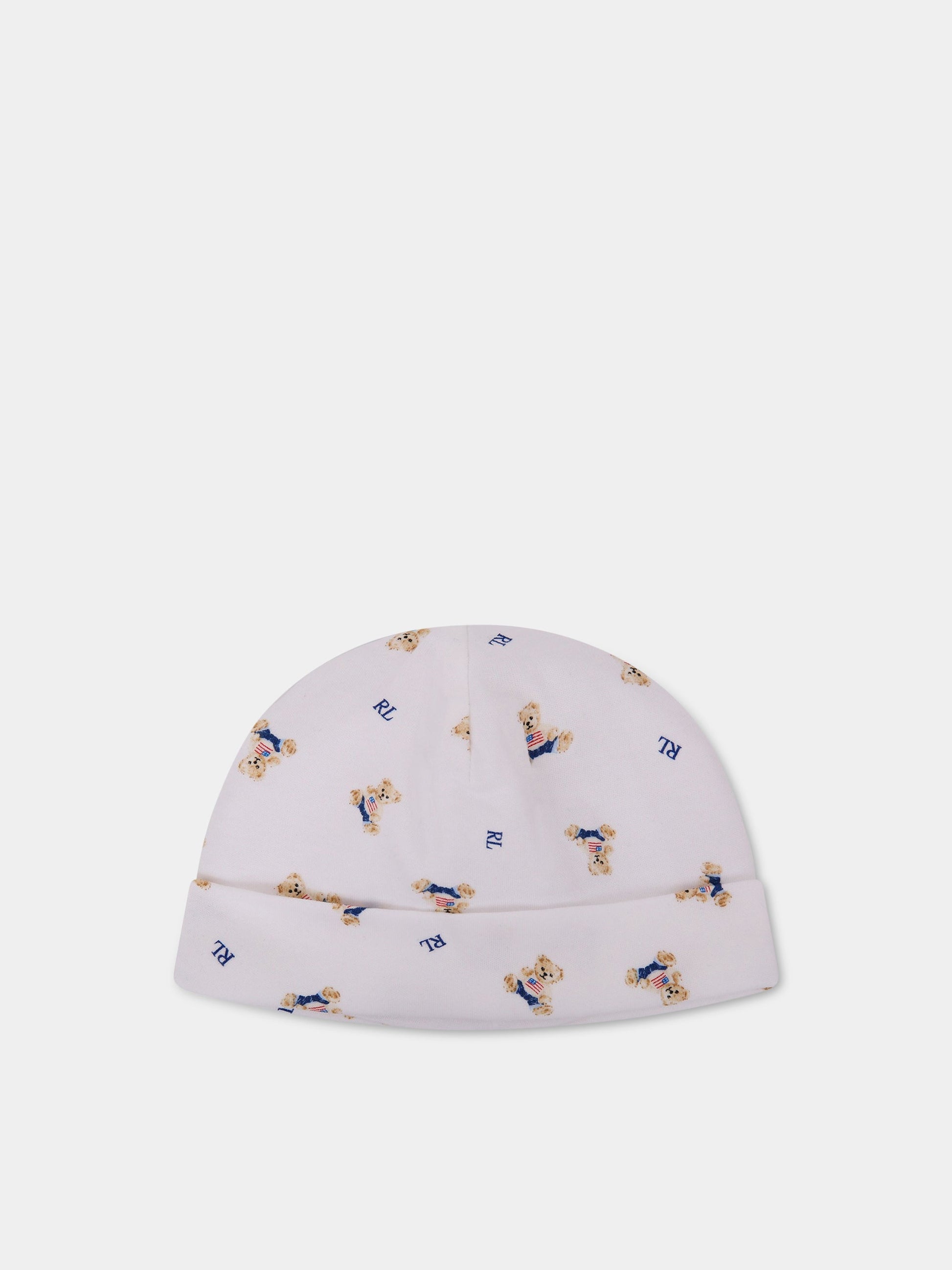 Cappello bianco per neonato con orsetti,Ralph Lauren Kids,682723001