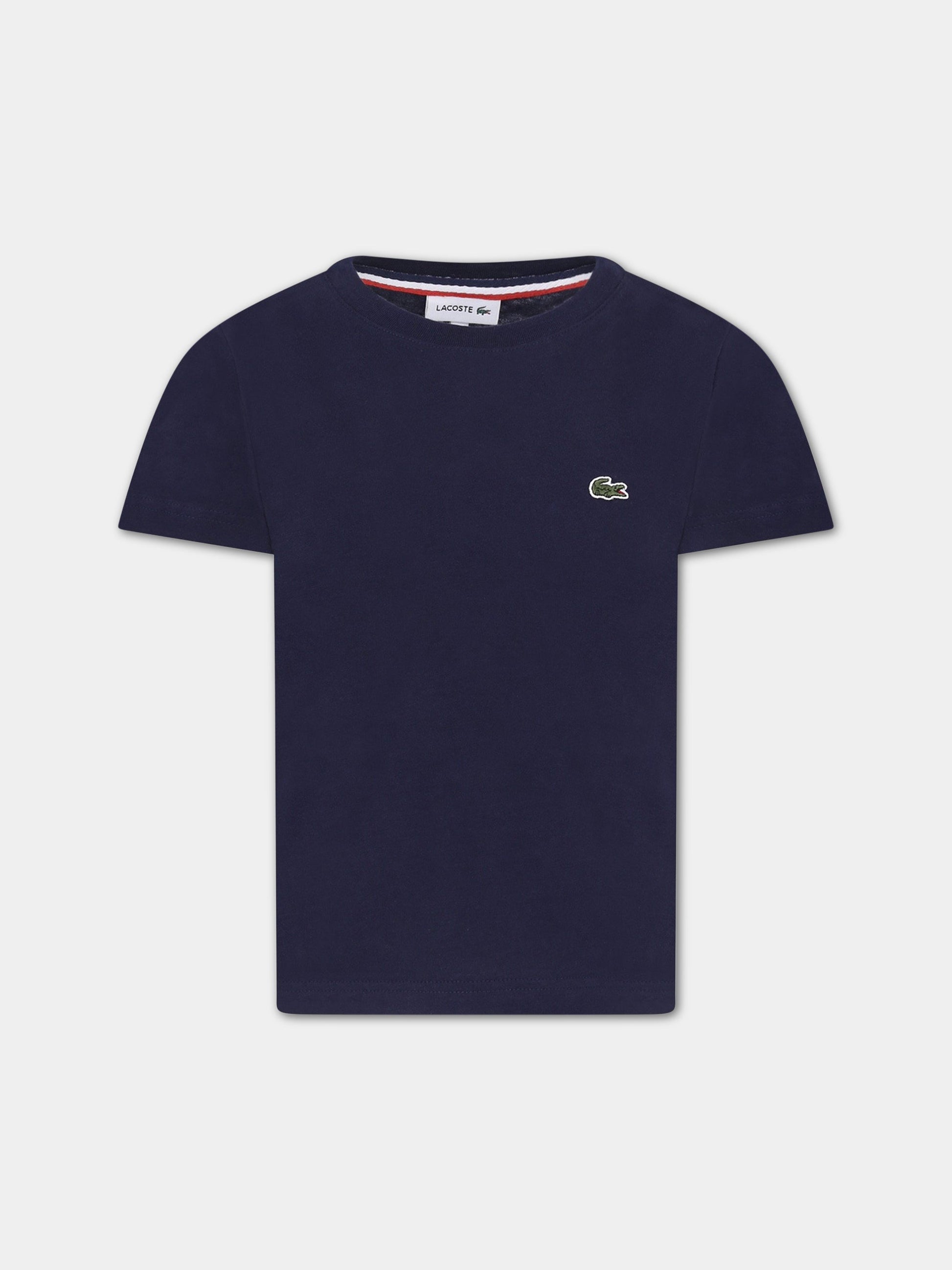 T-shirt blu per bambino con iconico coccodrillo,Lacoste,TJ1442 00 166