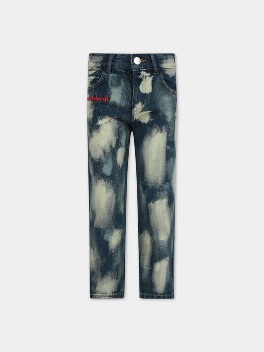 Jeans ''Bleach'' blu denim per bambini con nuvole bianche stilizzate,It's In My Jeans,JEANS
