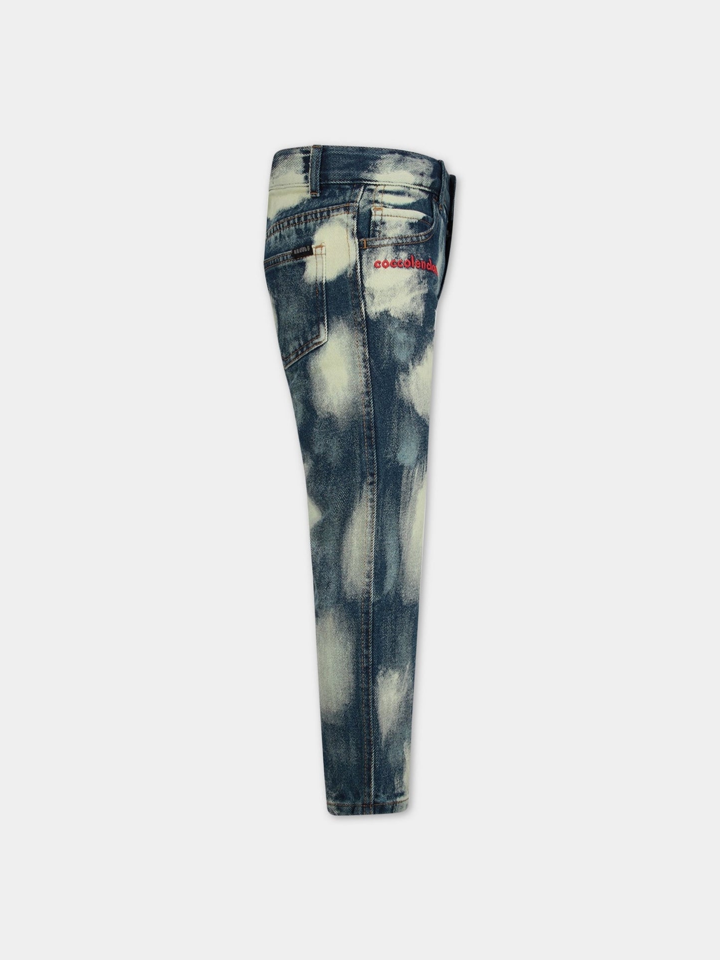 Jeans ''Bleach'' blu denim per bambini con nuvole bianche stilizzate,It's In My Jeans,JEANS