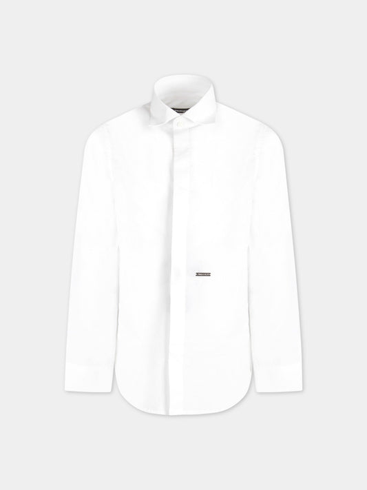 Camicia bianca per bambino con logo metallico,Dsquared2,DQ043I D00XE DQ100