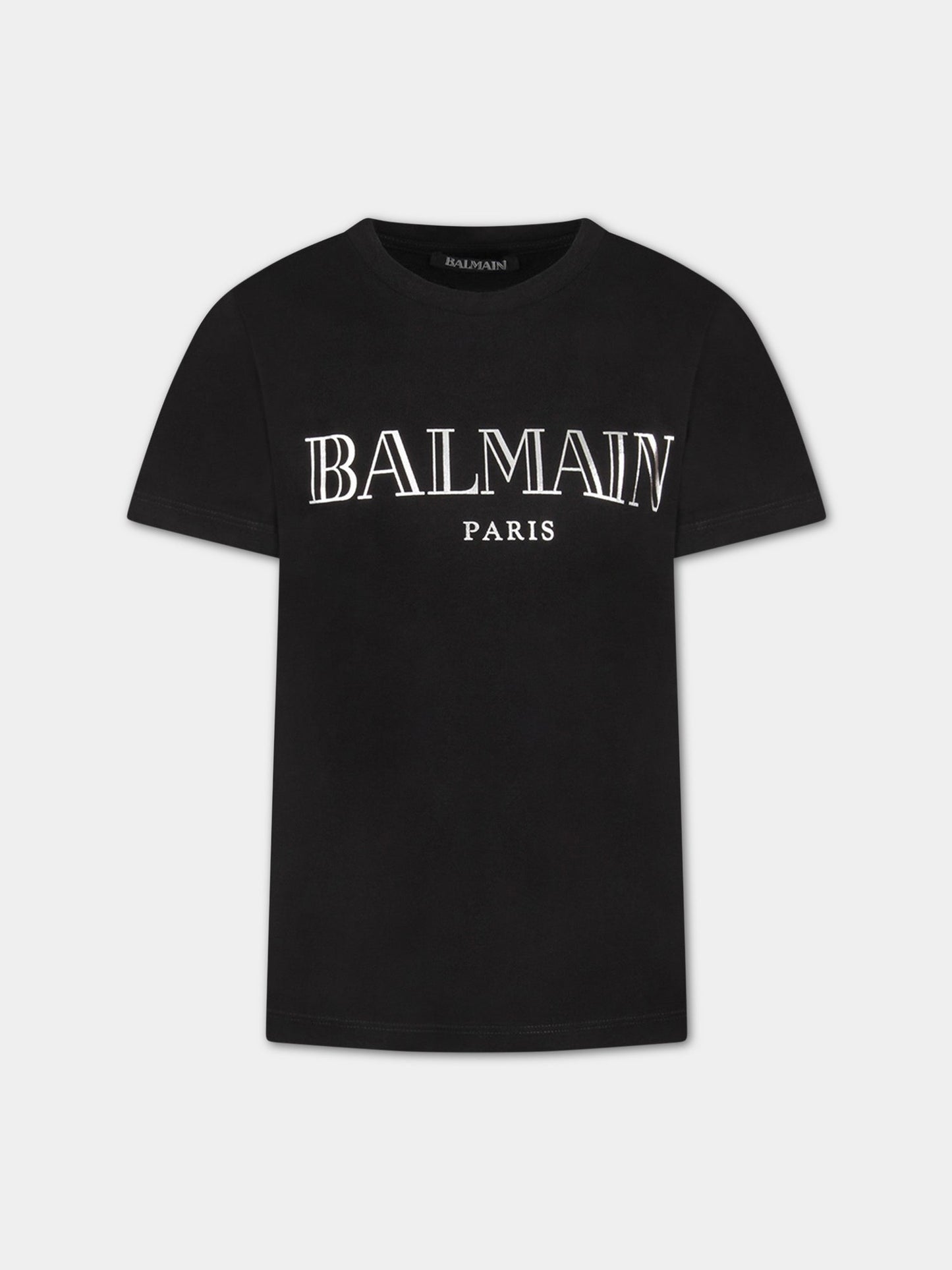 T-shirt nera per bambini con logo,Balmain Kids,6M8721 MX030 930