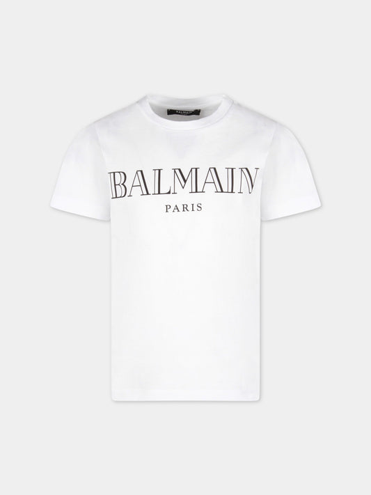 T-shirt bianca per bambini con logo,Balmain Kids,6M8721 MX030 100