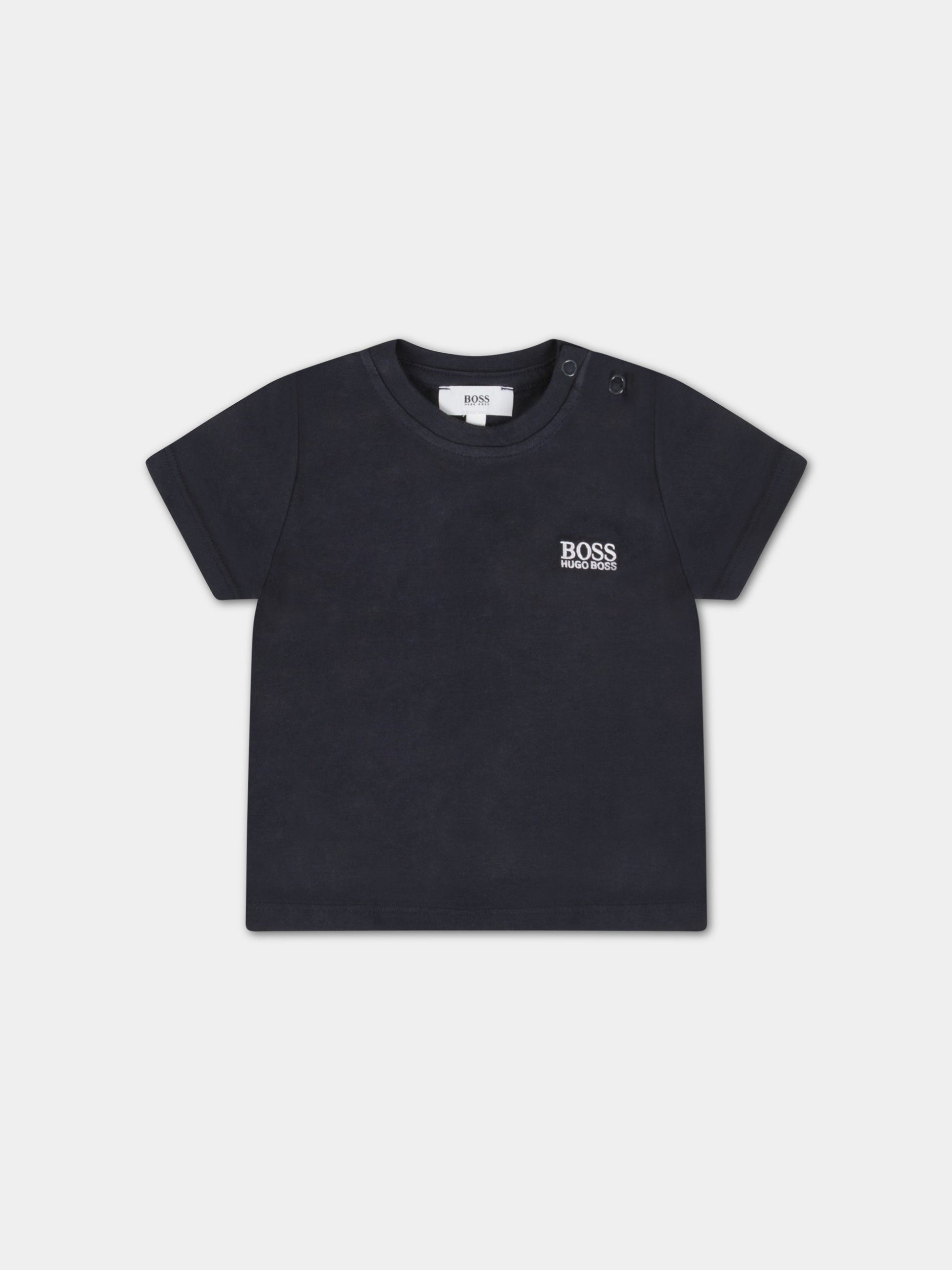 T-shirt blu per neonato con logo bianco,Hugo Boss,J05P01 849