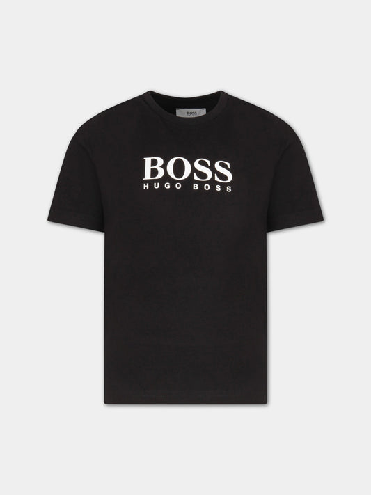T-shirt nera per bambino con logo,Hugo Boss,J25P13 09B