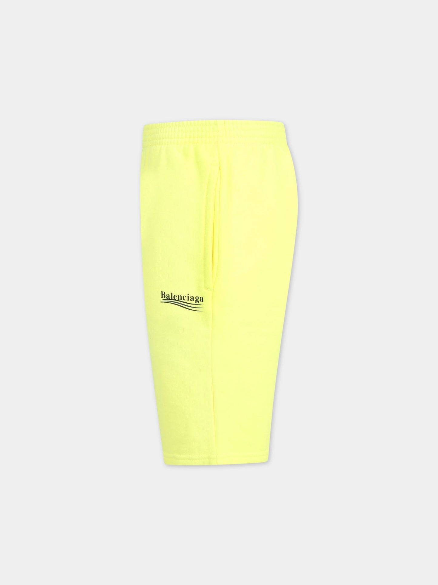 Short giallo fluo per bambini con logo,Balenciaga,621789 TIVB4 7110